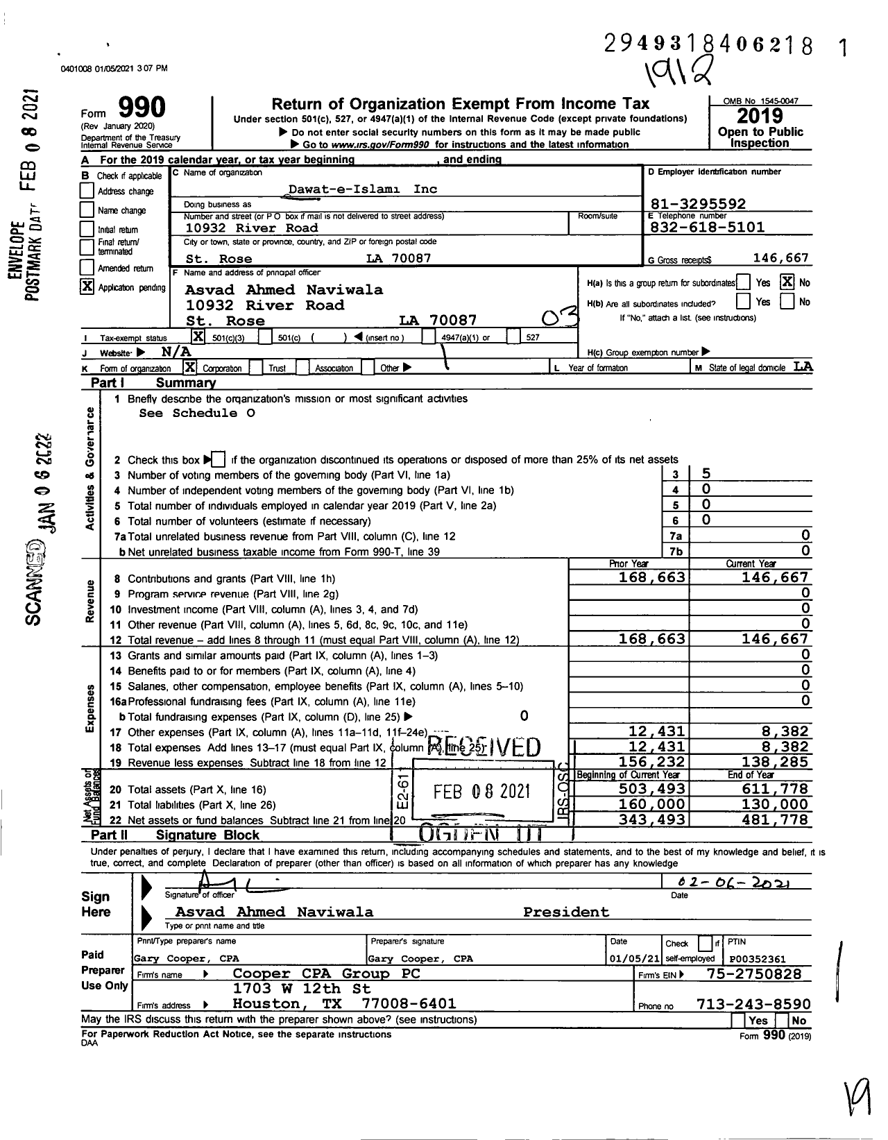 Image of first page of 2019 Form 990 for Dawat-E-Islami