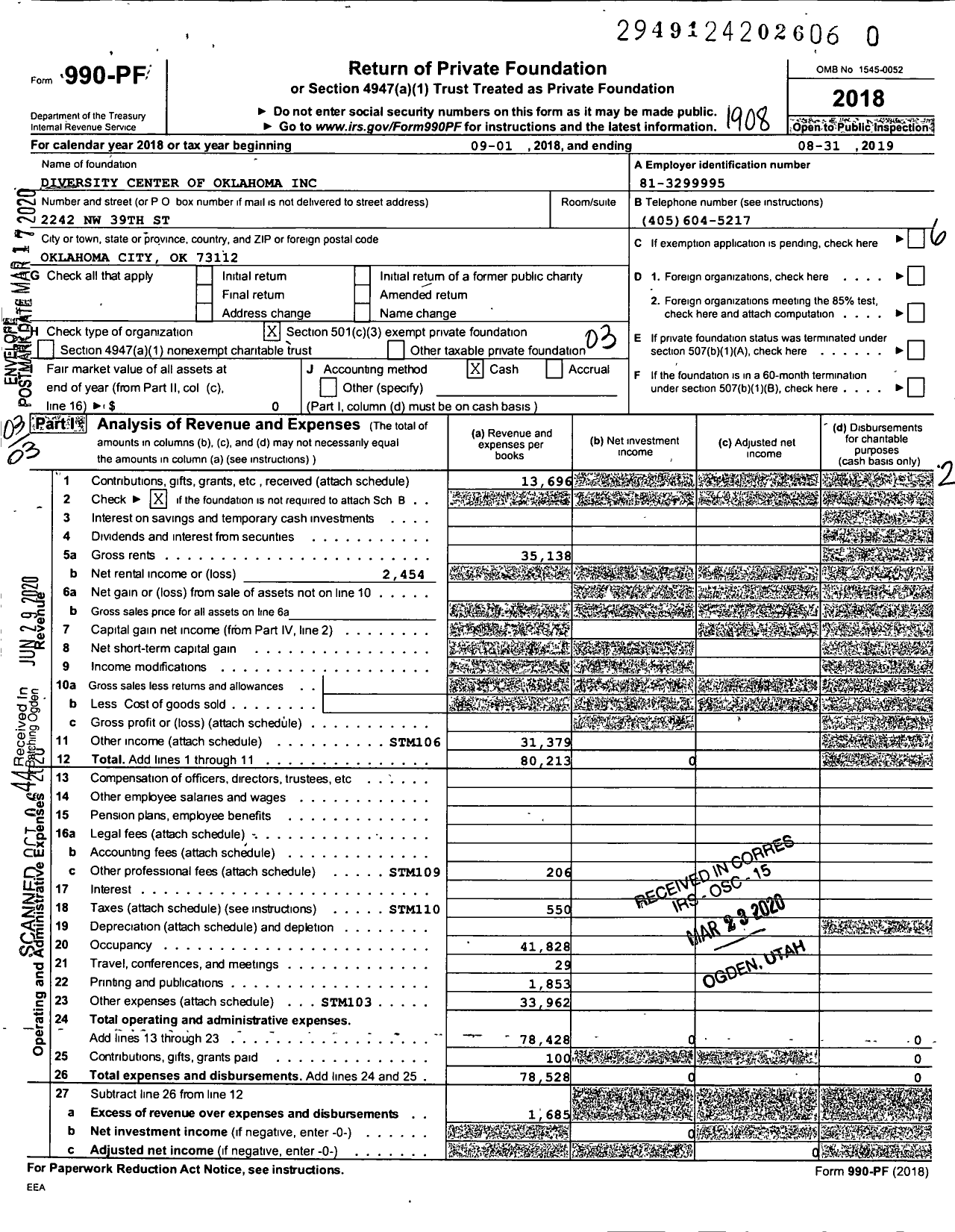 Image of first page of 2018 Form 990PR for Diversity Center of Oklahoma