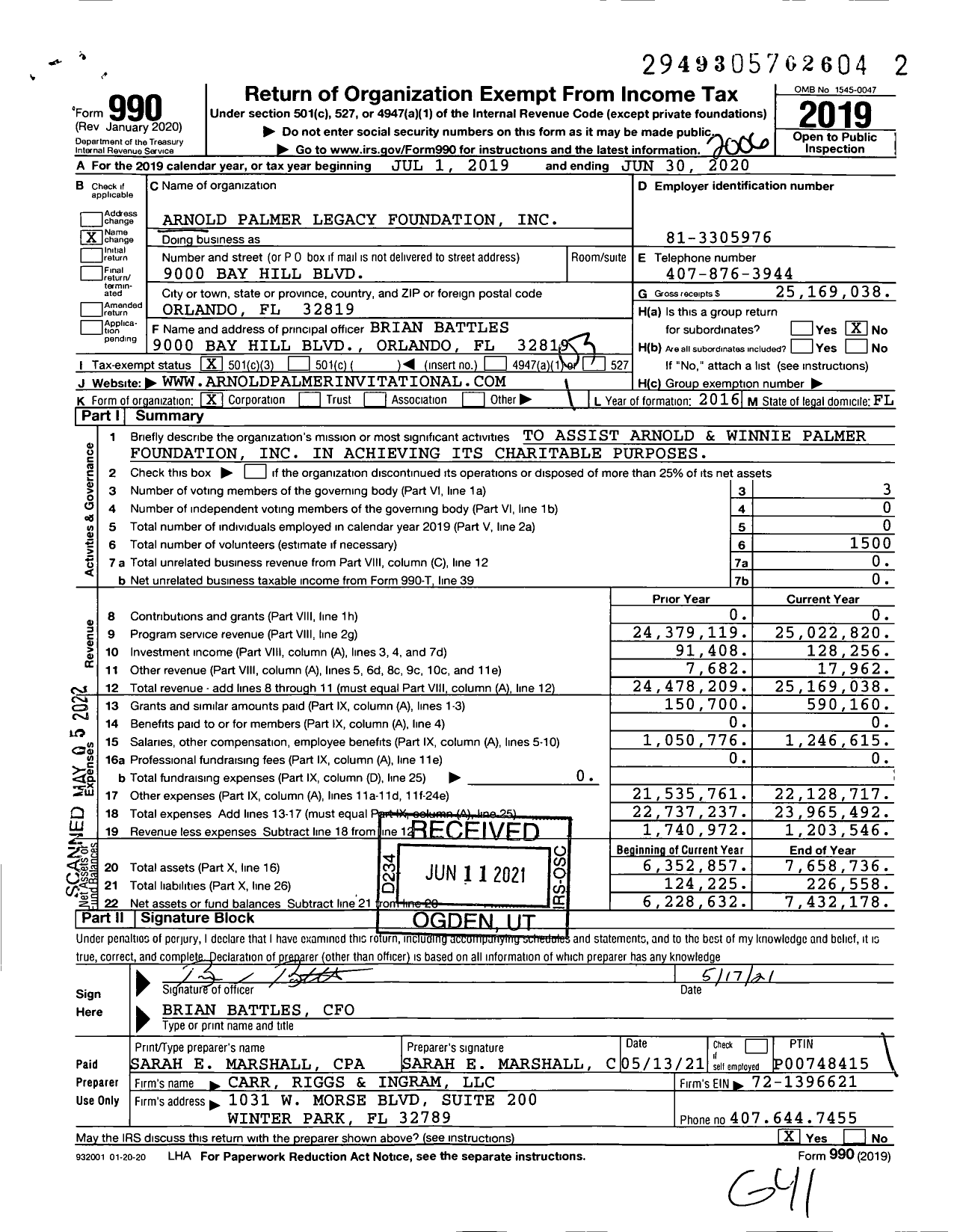 Image of first page of 2019 Form 990 for Arnie's Army Charitable Foundation