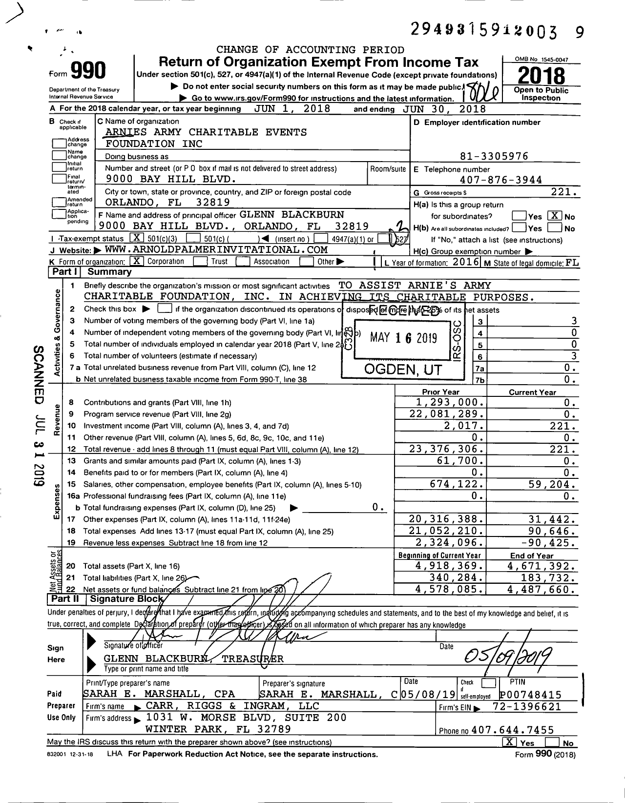 Image of first page of 2017 Form 990 for Arnie's Army Charitable Foundation