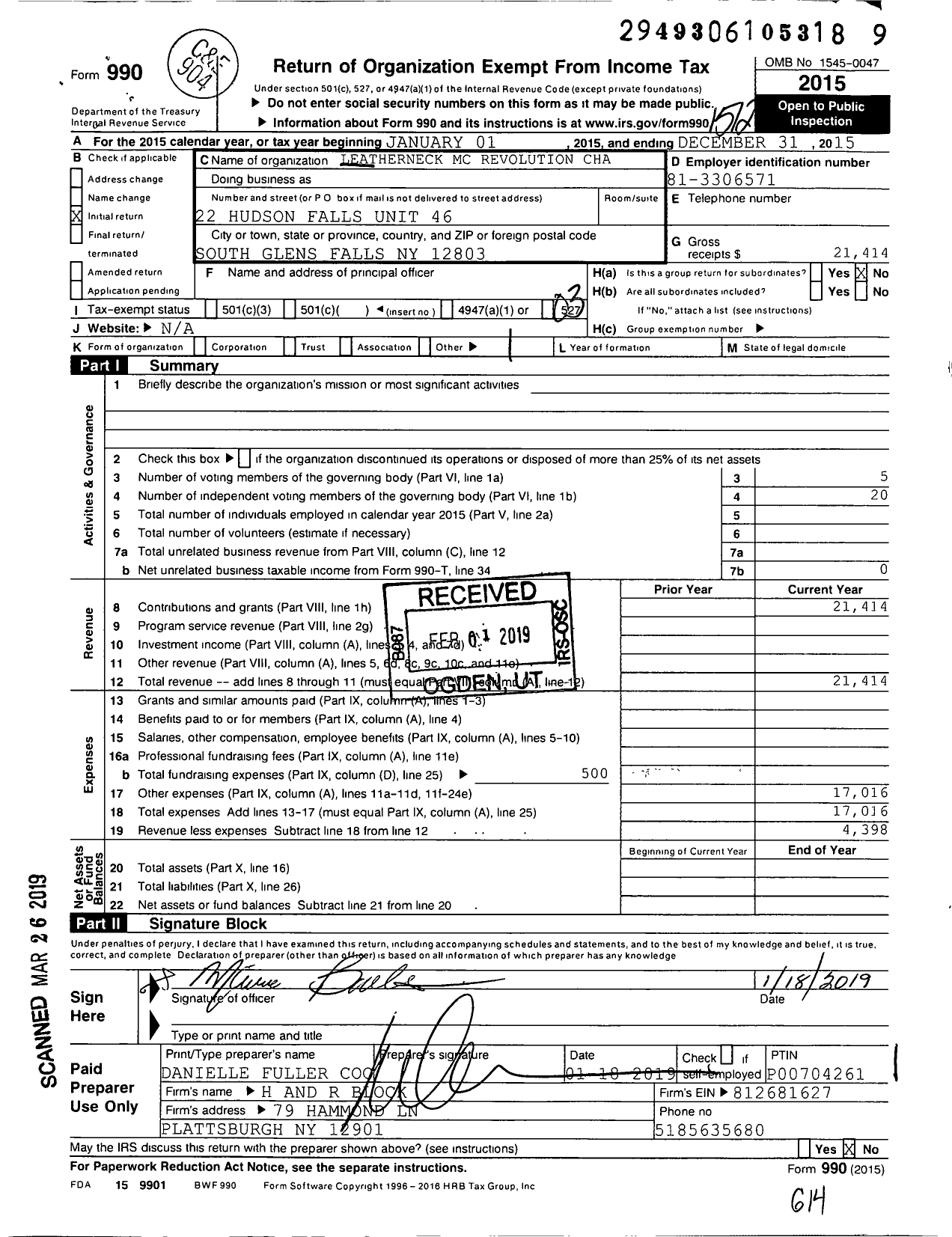 Image of first page of 2015 Form 990 for Leathernecks MC Revolution Chapter