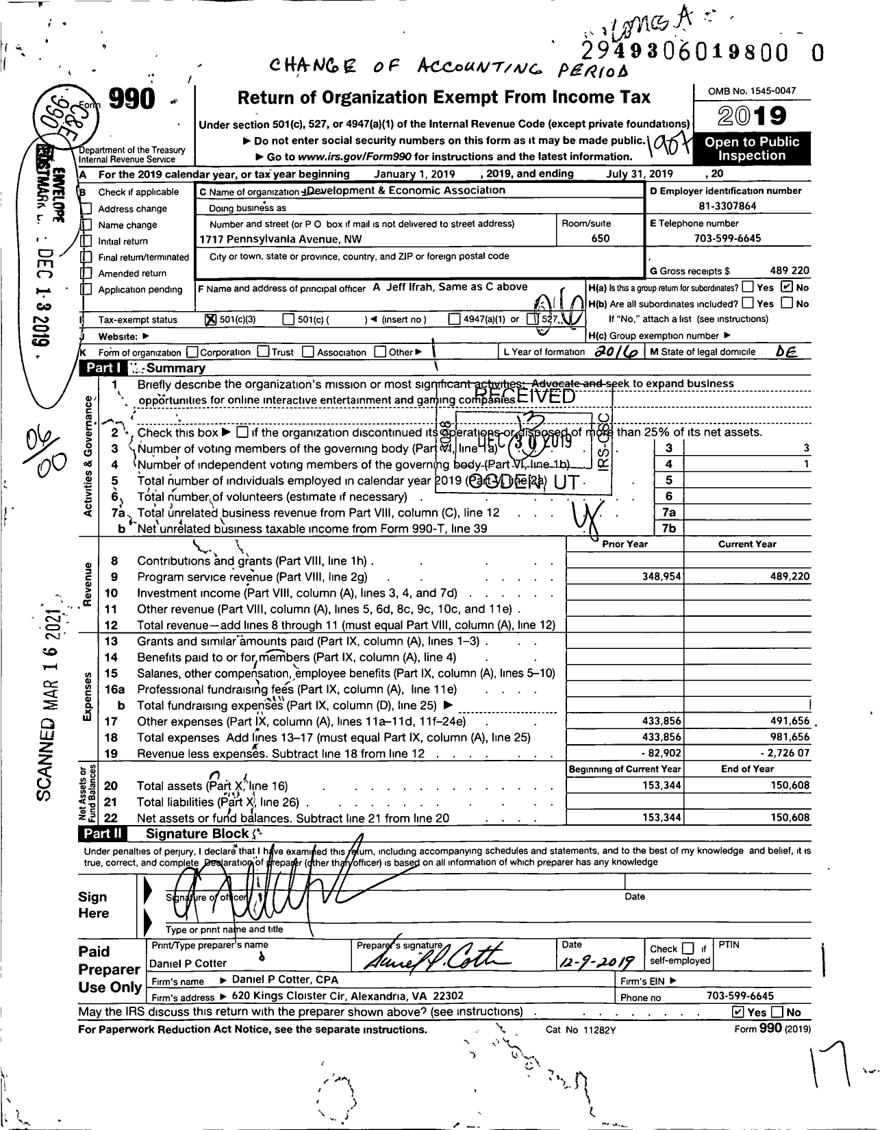 Image of first page of 2018 Form 990O for Idevelopment and Economic Association (IDEA)