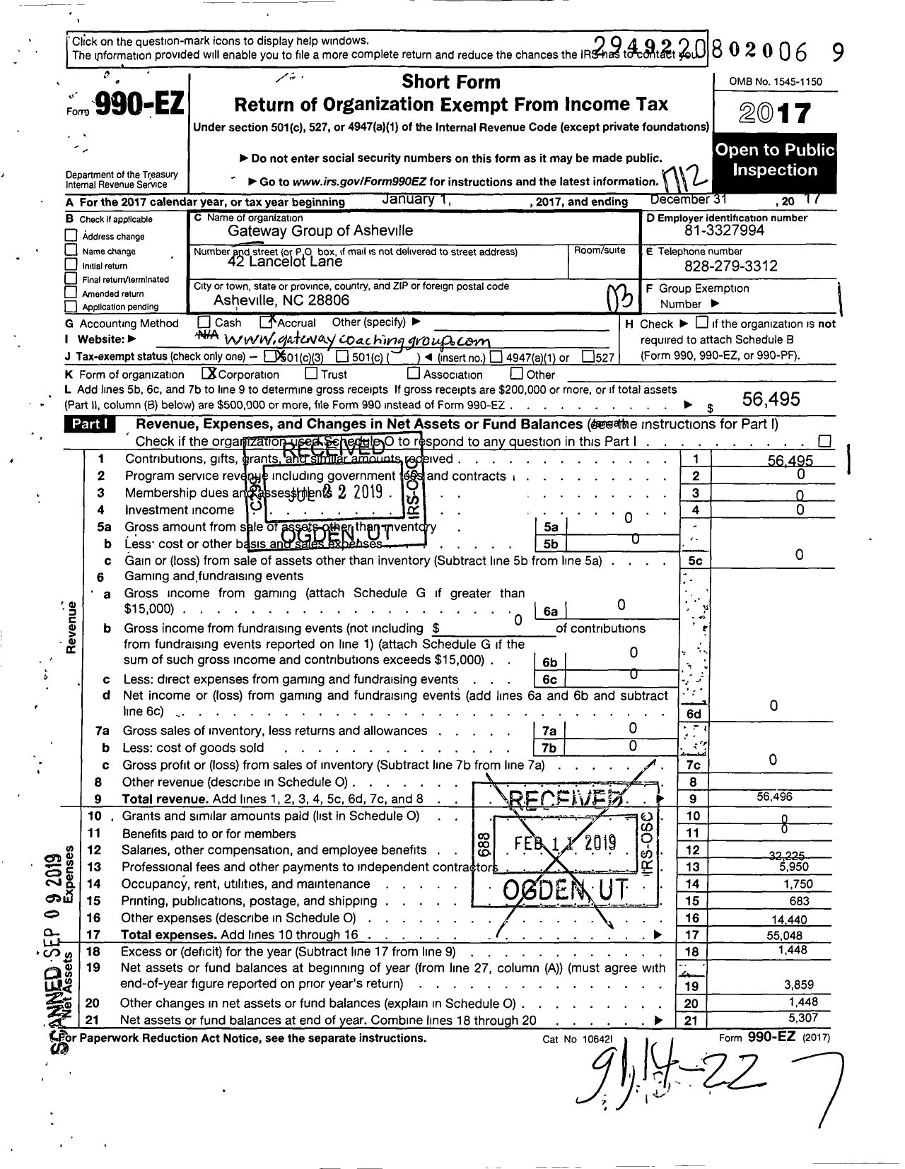 Image of first page of 2017 Form 990EZ for Gateway Group of Asheville