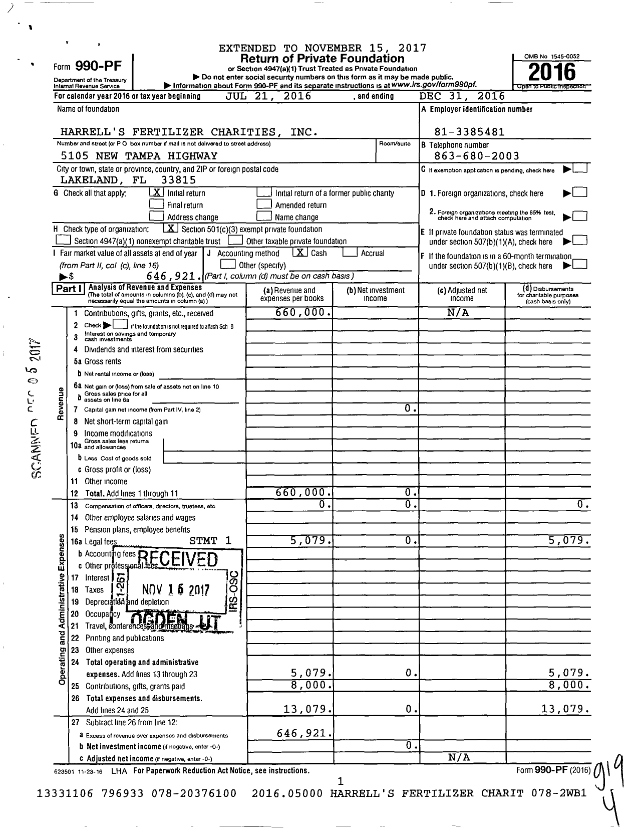 Image of first page of 2016 Form 990PF for Harrell Family Charities