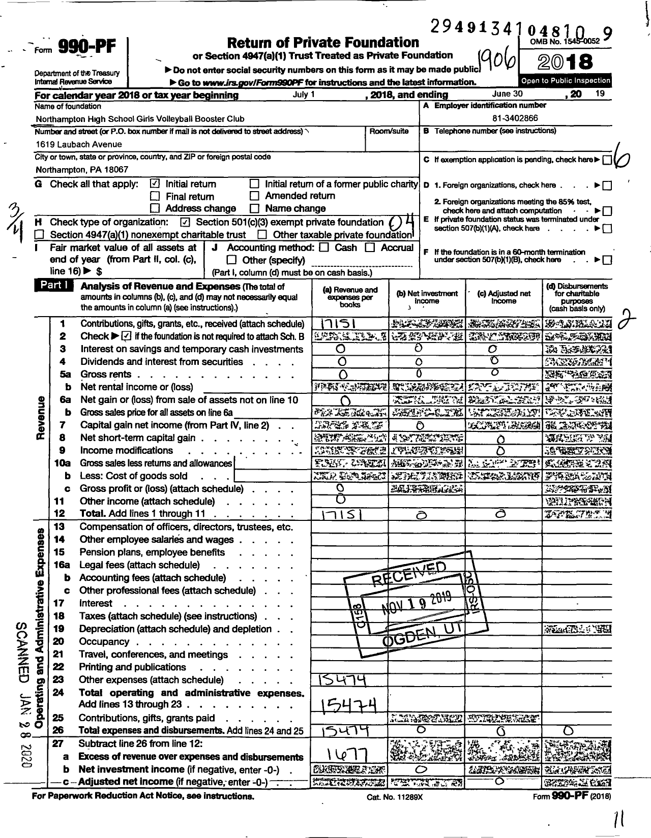 Image of first page of 2018 Form 990PF for Northampton High School Girls