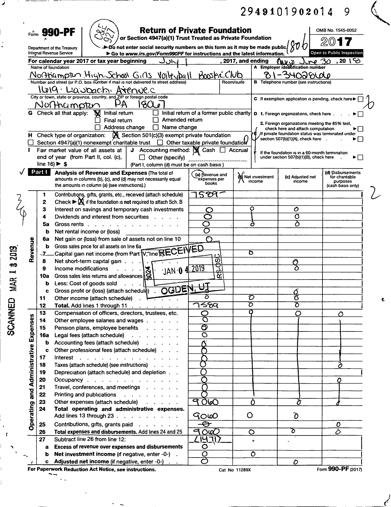 Image of first page of 2017 Form 990PF for Northampton High School Girls