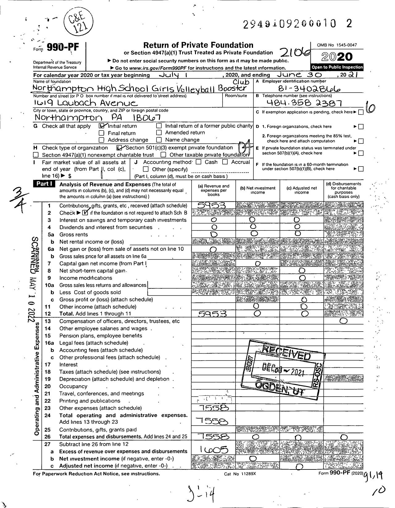 Image of first page of 2020 Form 990PF for Northampton High School Girls