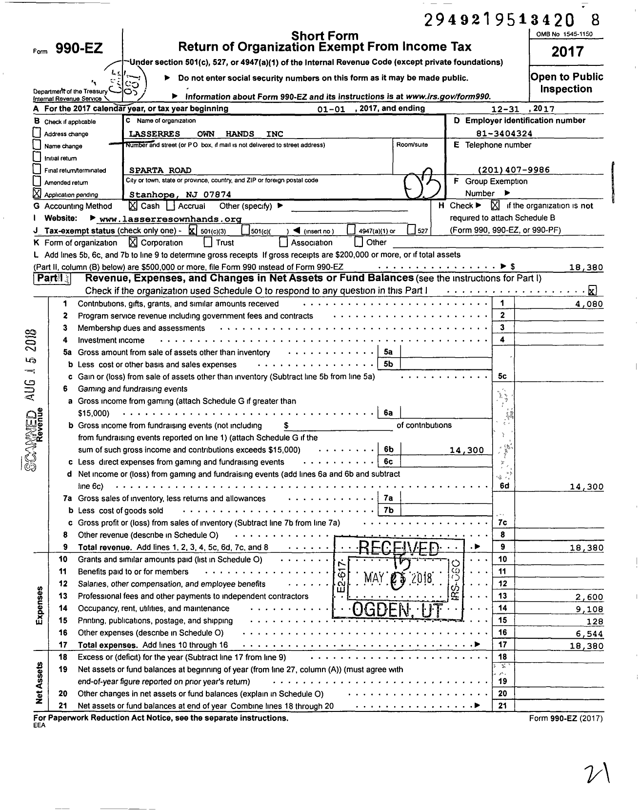 Image of first page of 2017 Form 990EZ for Lasserres Own Hands