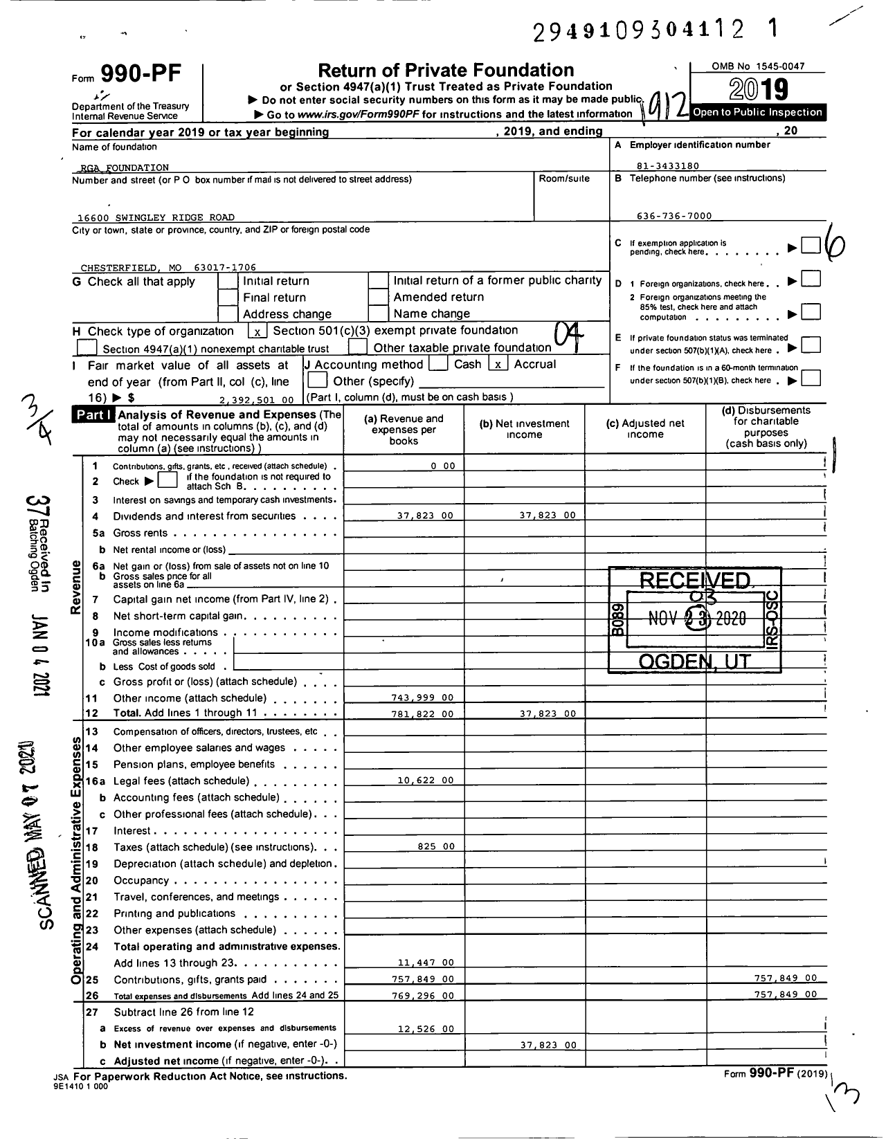 Image of first page of 2019 Form 990PF for Rga Foundation