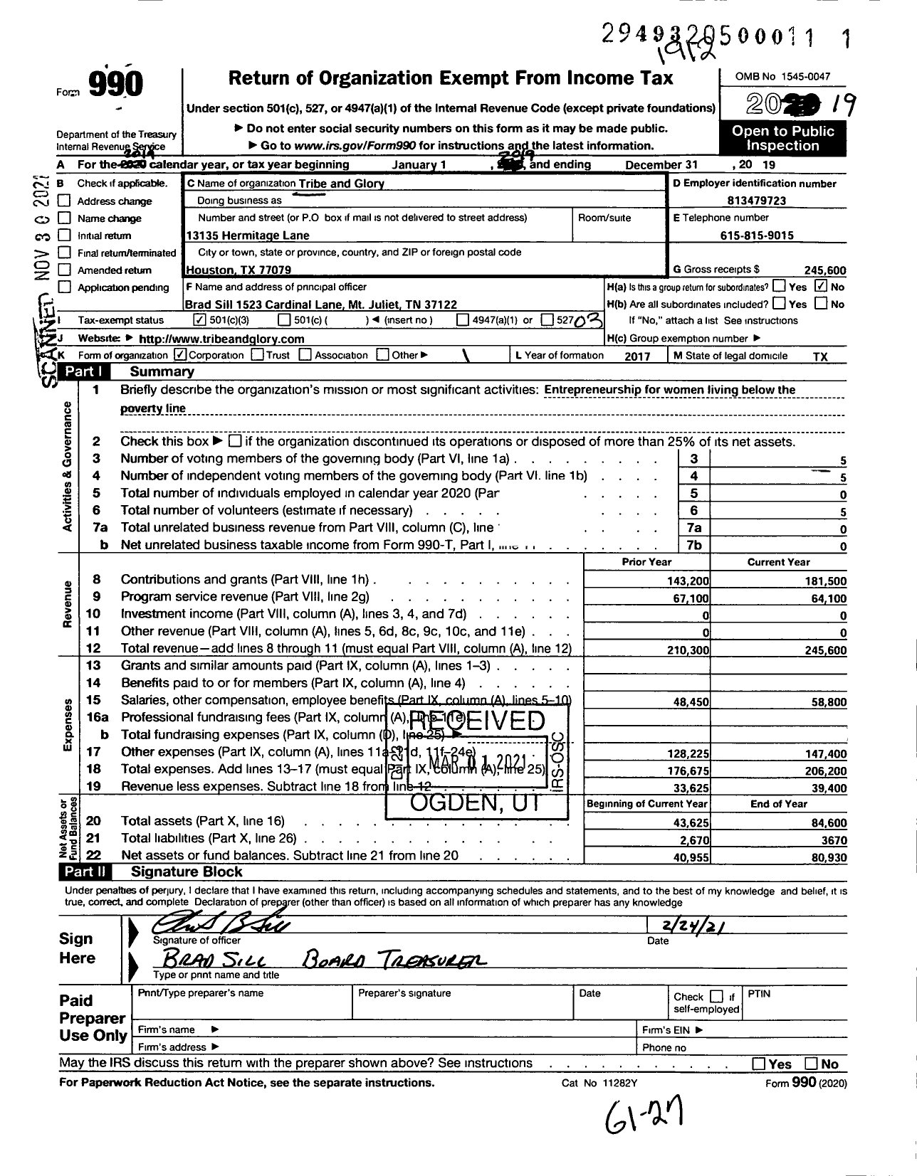 Image of first page of 2019 Form 990 for Zena