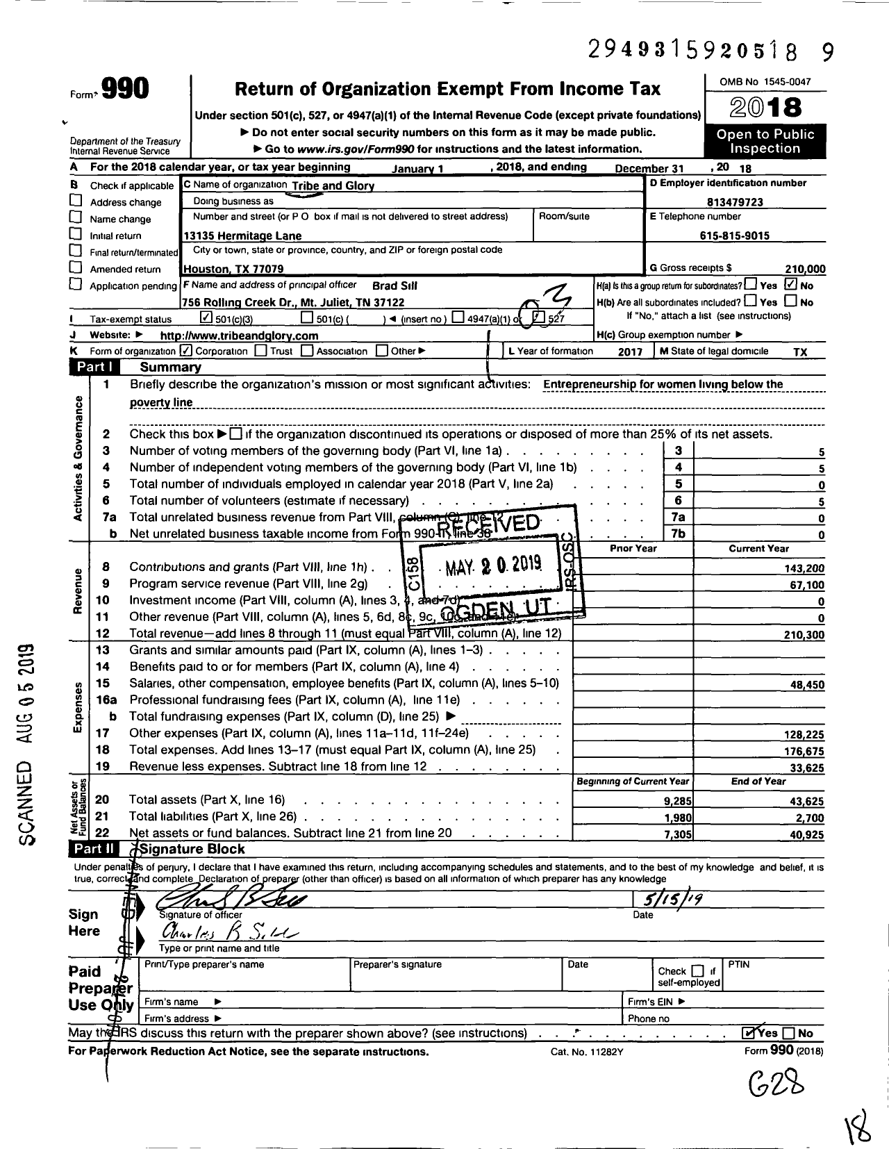 Image of first page of 2018 Form 990 for Zena