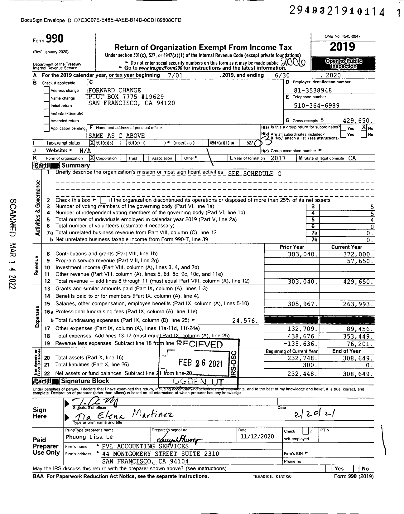 Image of first page of 2019 Form 990 for Forward Change