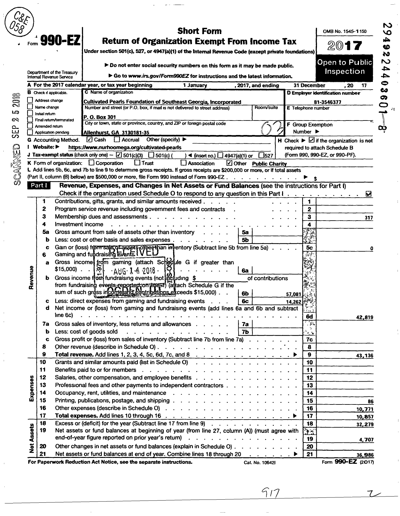 Image of first page of 2017 Form 990EZ for Cultivated Pearls Foundation of Southeast Georgia Incorporated