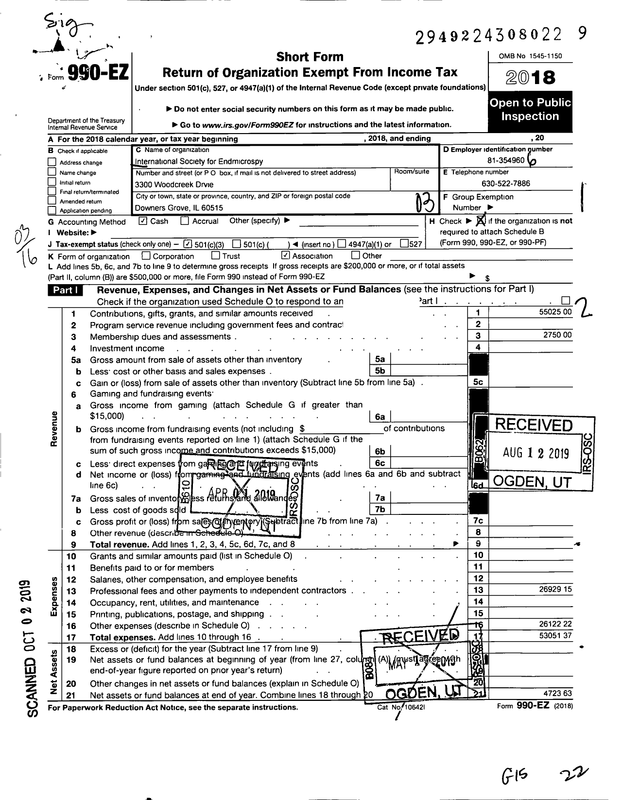 Image of first page of 2018 Form 990EZ for International Society for Endmicrospy