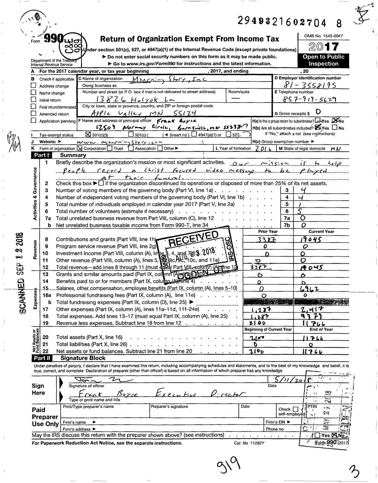 Image of first page of 2017 Form 990 for Mourning Story