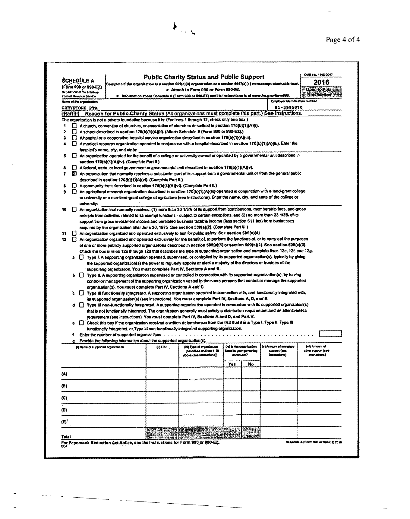 Image of first page of 2016 Form 990ER for PTA Oklahoma Congress / Greystone PTA