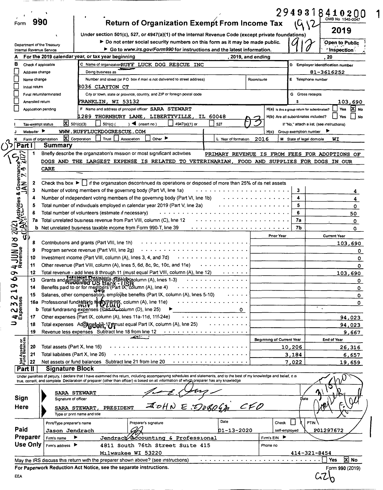 Image of first page of 2019 Form 990 for Ruff Luck Dog Rescue