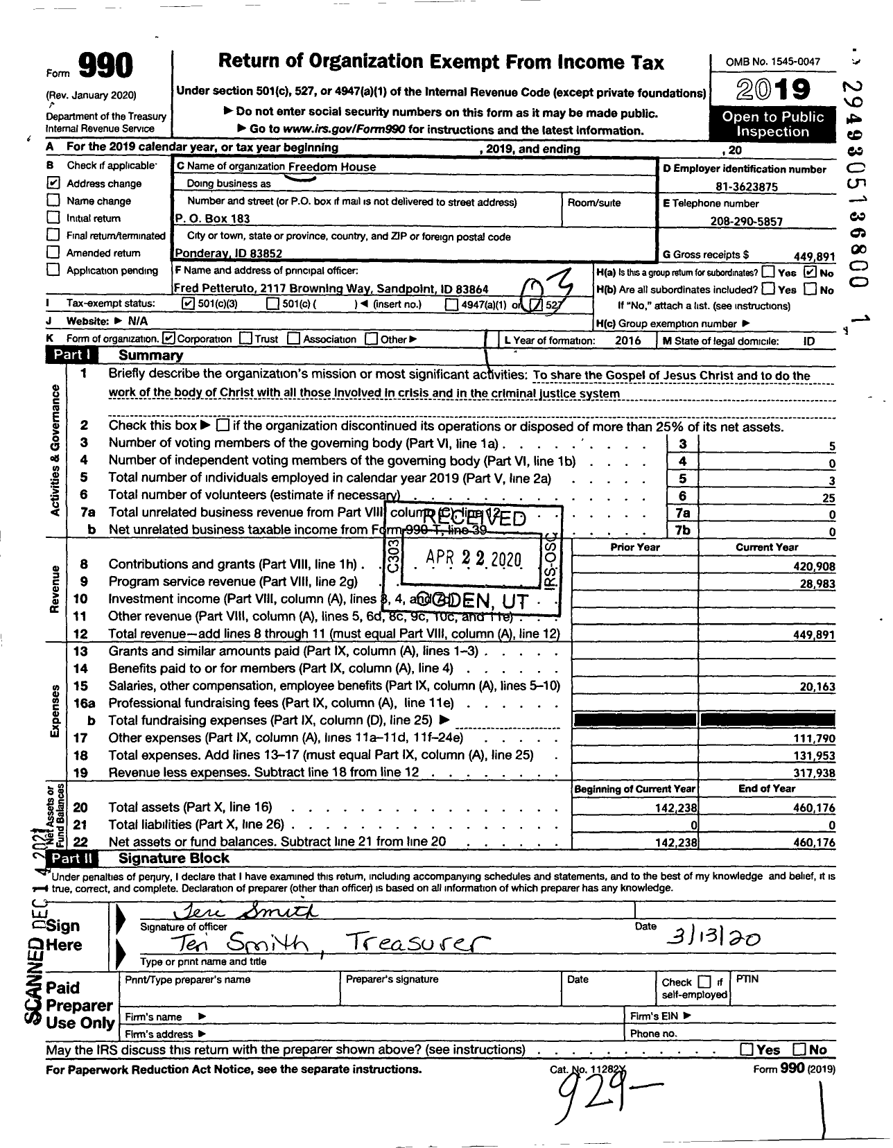 Image of first page of 2019 Form 990 for Freedom House