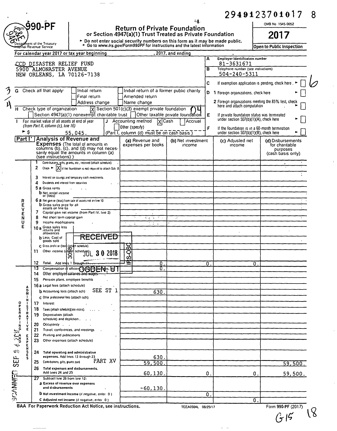 Image of first page of 2017 Form 990PF for CCD Disaster Relief Fund