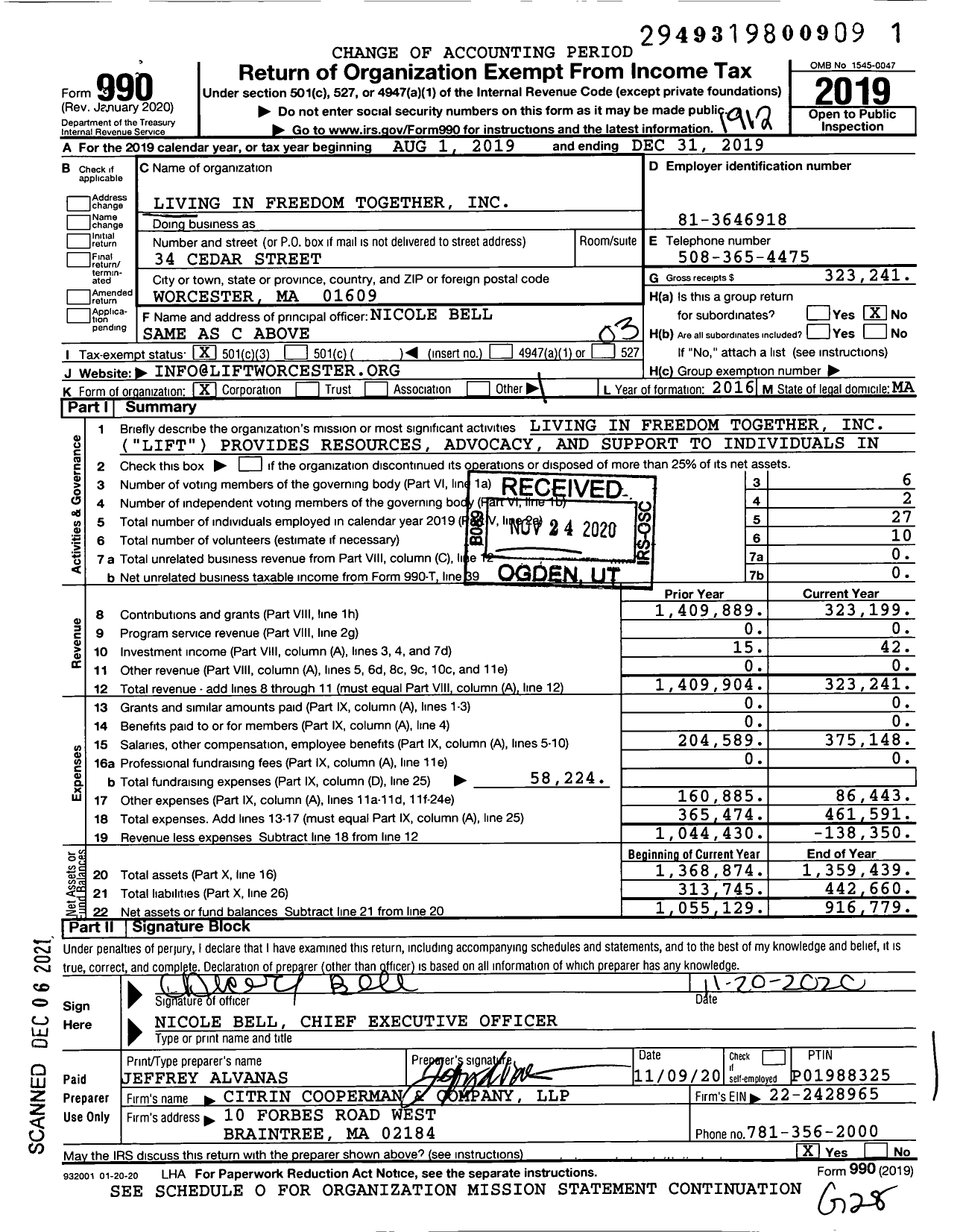 Image of first page of 2019 Form 990 for Safe Exit Initiative