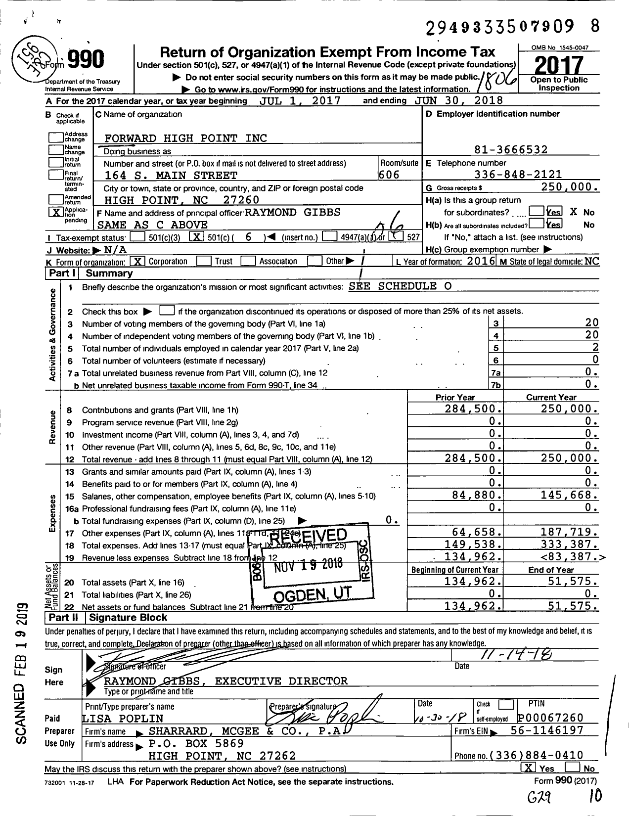 Image of first page of 2017 Form 990O for Forward High Point