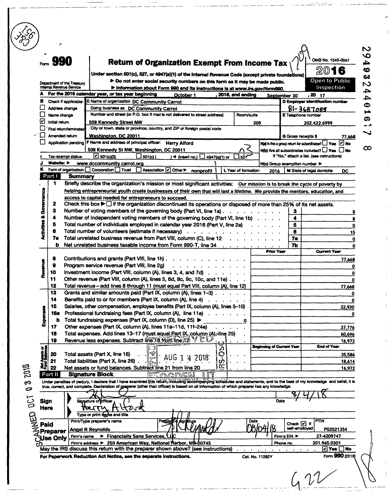 Image of first page of 2016 Form 990 for Community Carrot