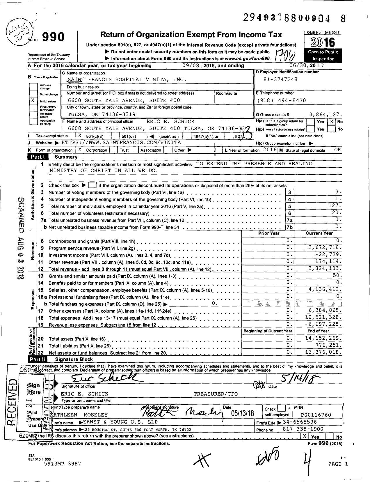 Image of first page of 2016 Form 990 for Saint Francis Hospital Vinita