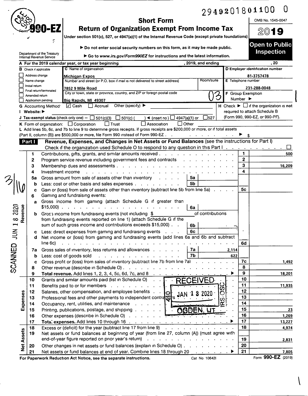 Image of first page of 2019 Form 990EZ for Michigan Expos