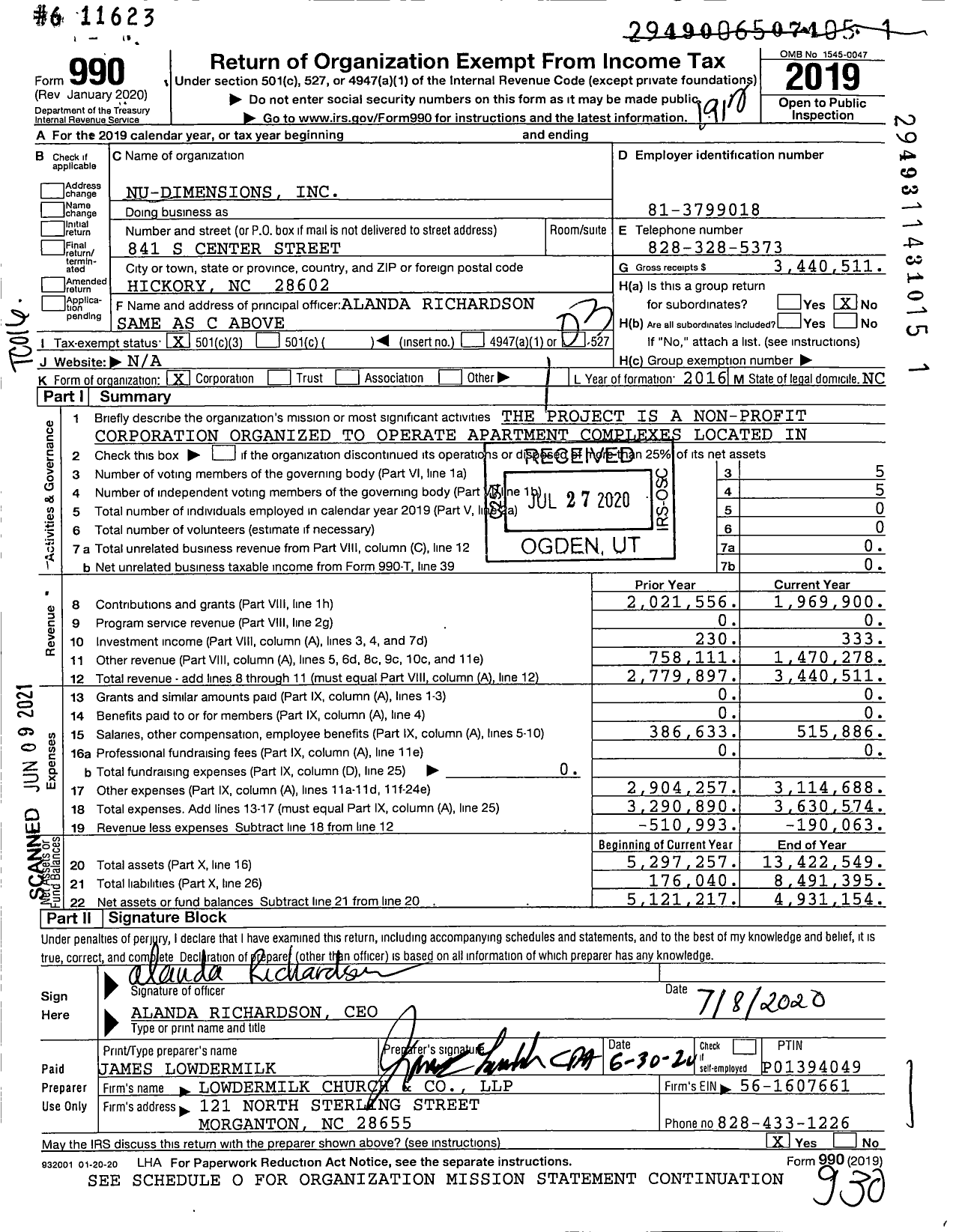 Image of first page of 2019 Form 990 for Nu-Dimensions