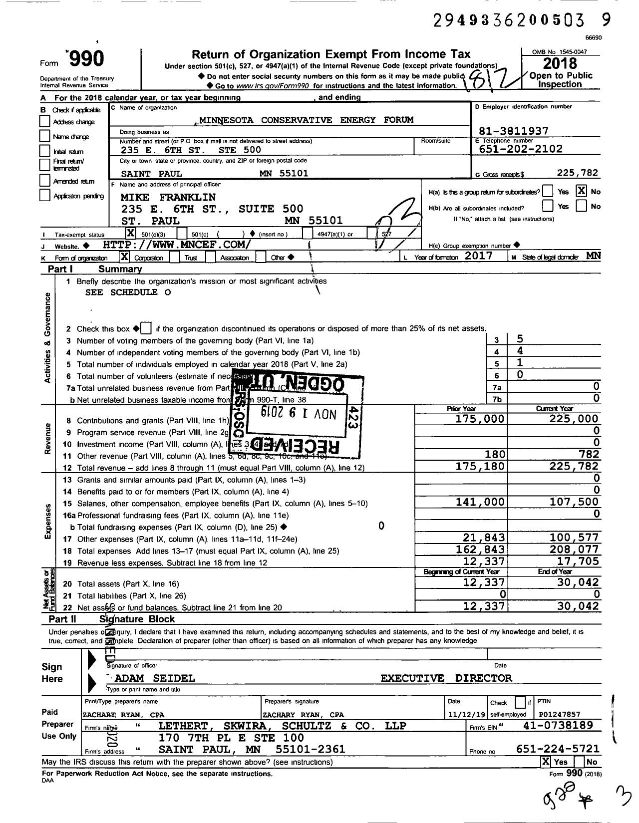 Image of first page of 2018 Form 990 for Minnesota Conservative Energy Forum