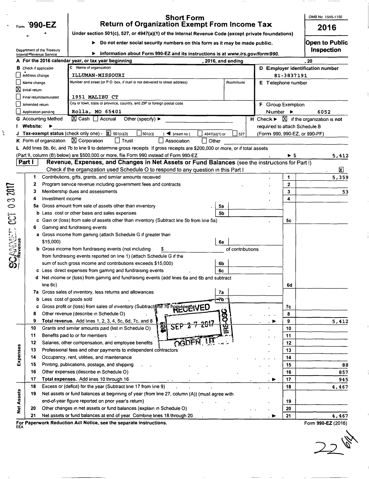 Image of first page of 2016 Form 990EZ for Illuman