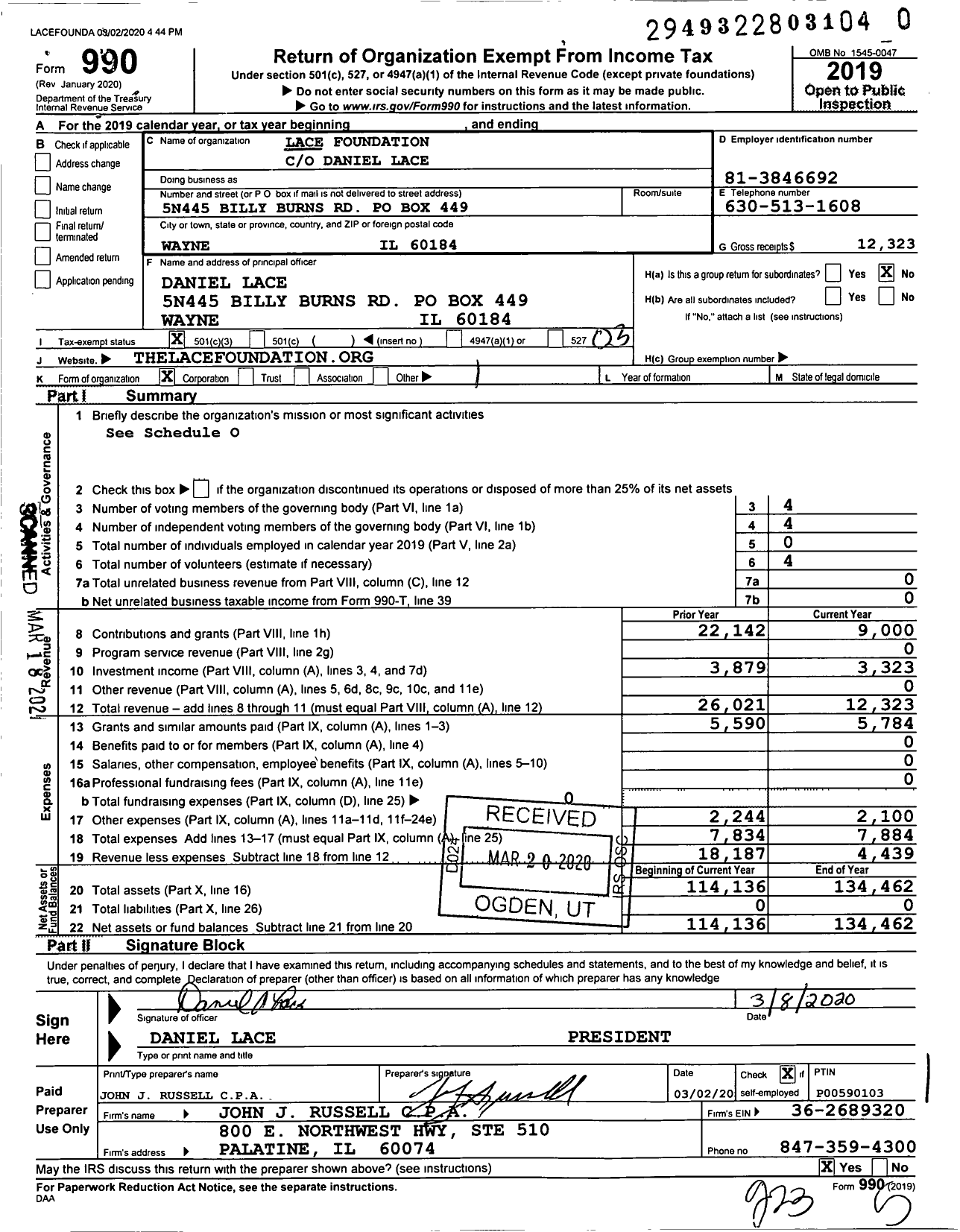 Image of first page of 2019 Form 990 for Lace Foundation