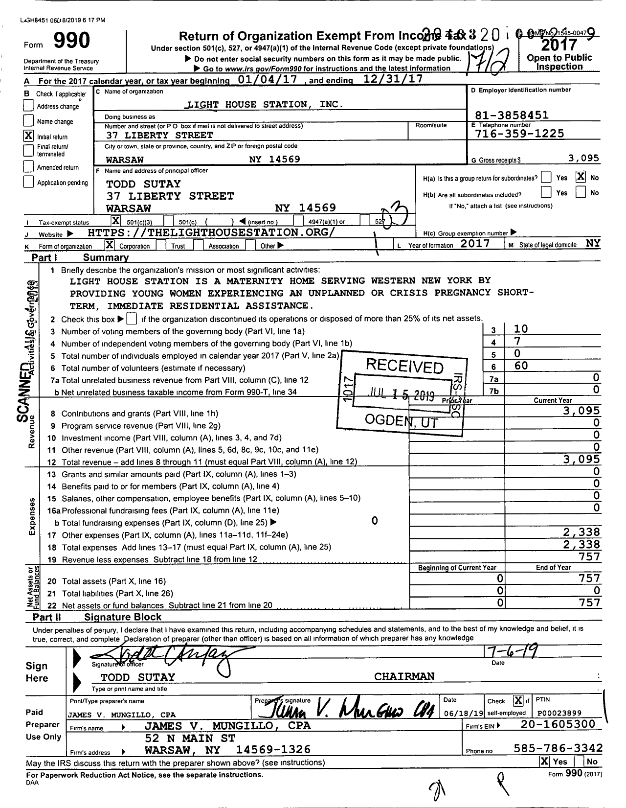 Image of first page of 2017 Form 990 for Light House Station