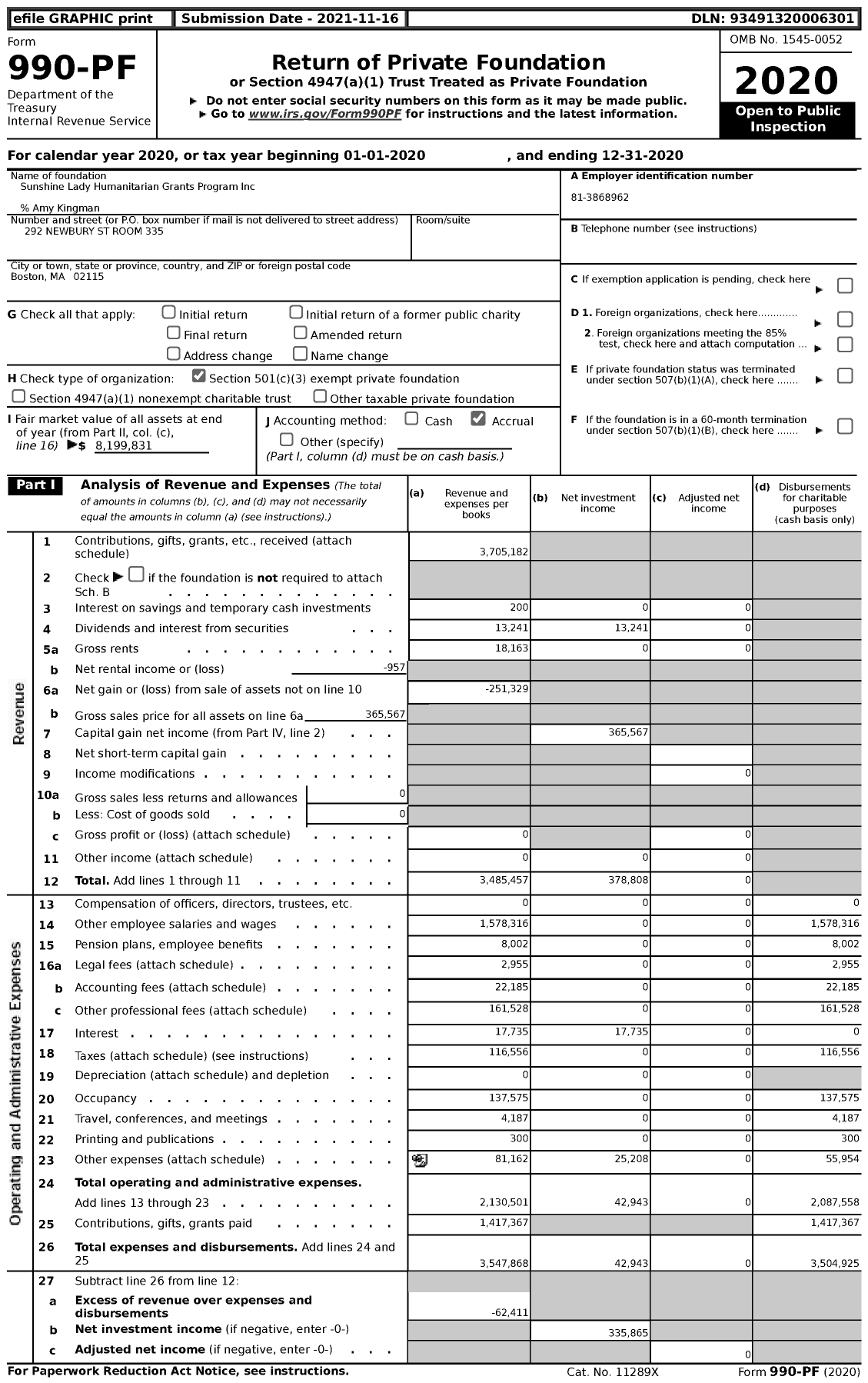 Image of first page of 2020 Form 990PF for Doris Buffett Legacy Foundation