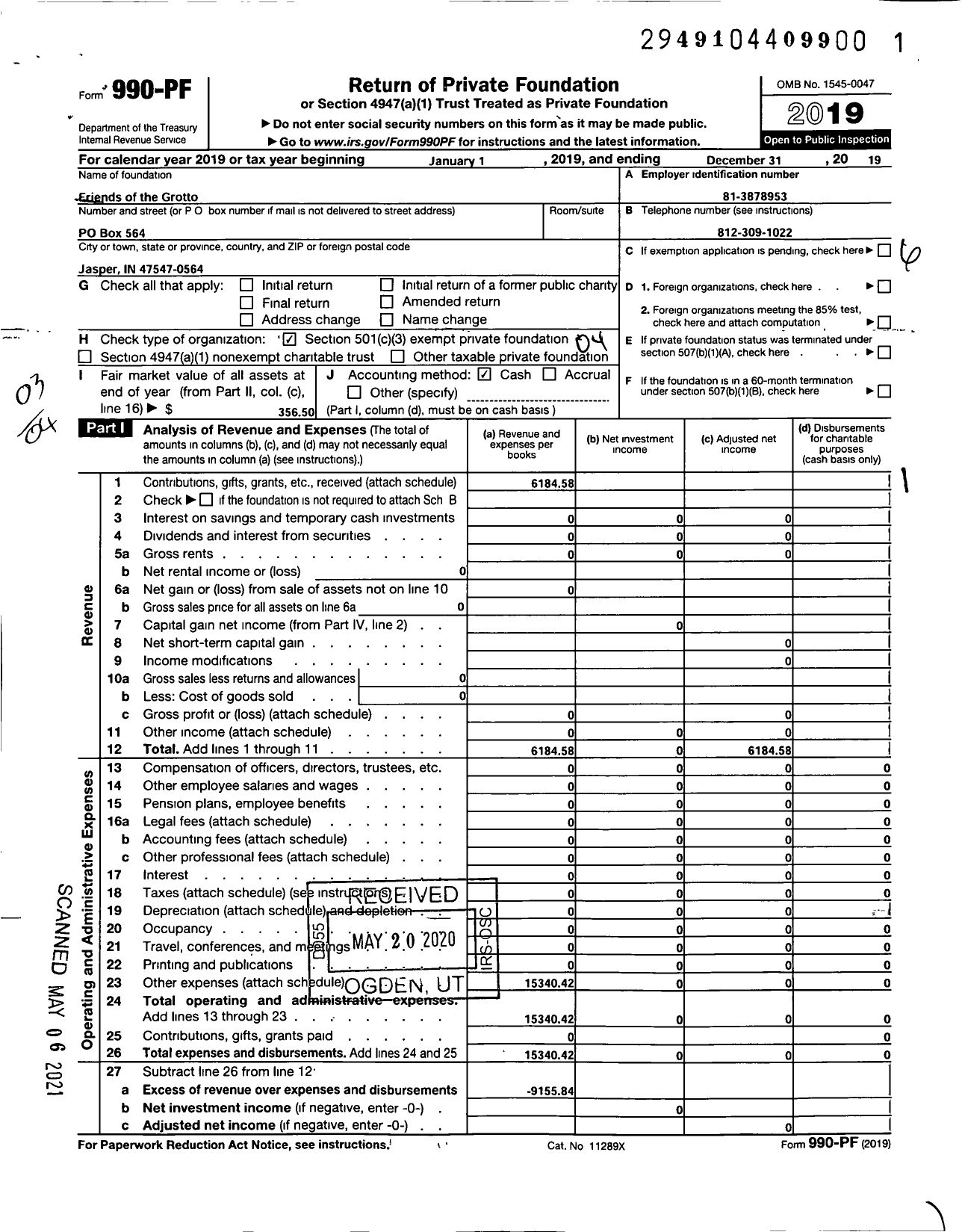 Image of first page of 2019 Form 990PF for Friends of the Grotto