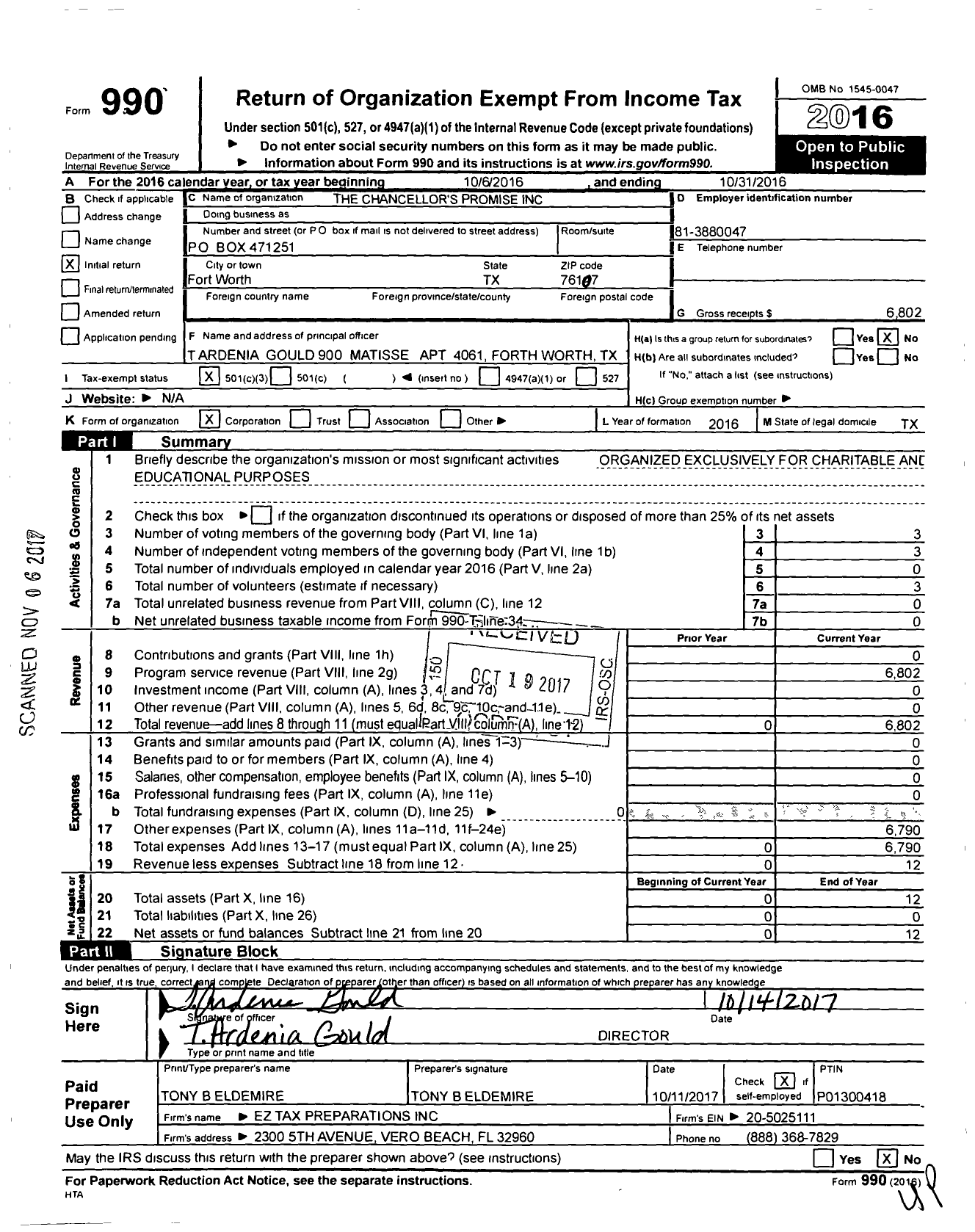 Image of first page of 2015 Form 990 for Chancellors Promise