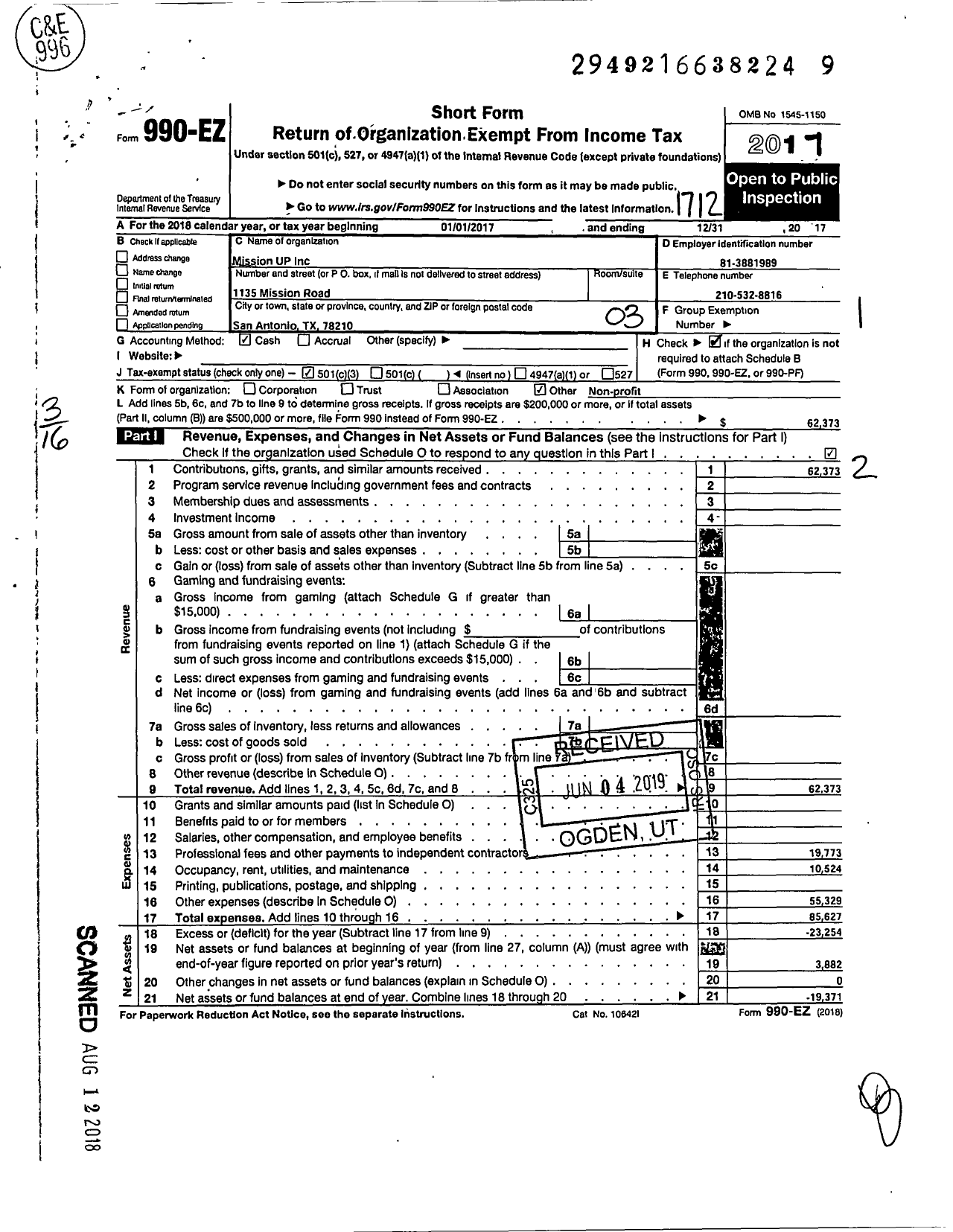 Image of first page of 2017 Form 990EZ for Mission Up