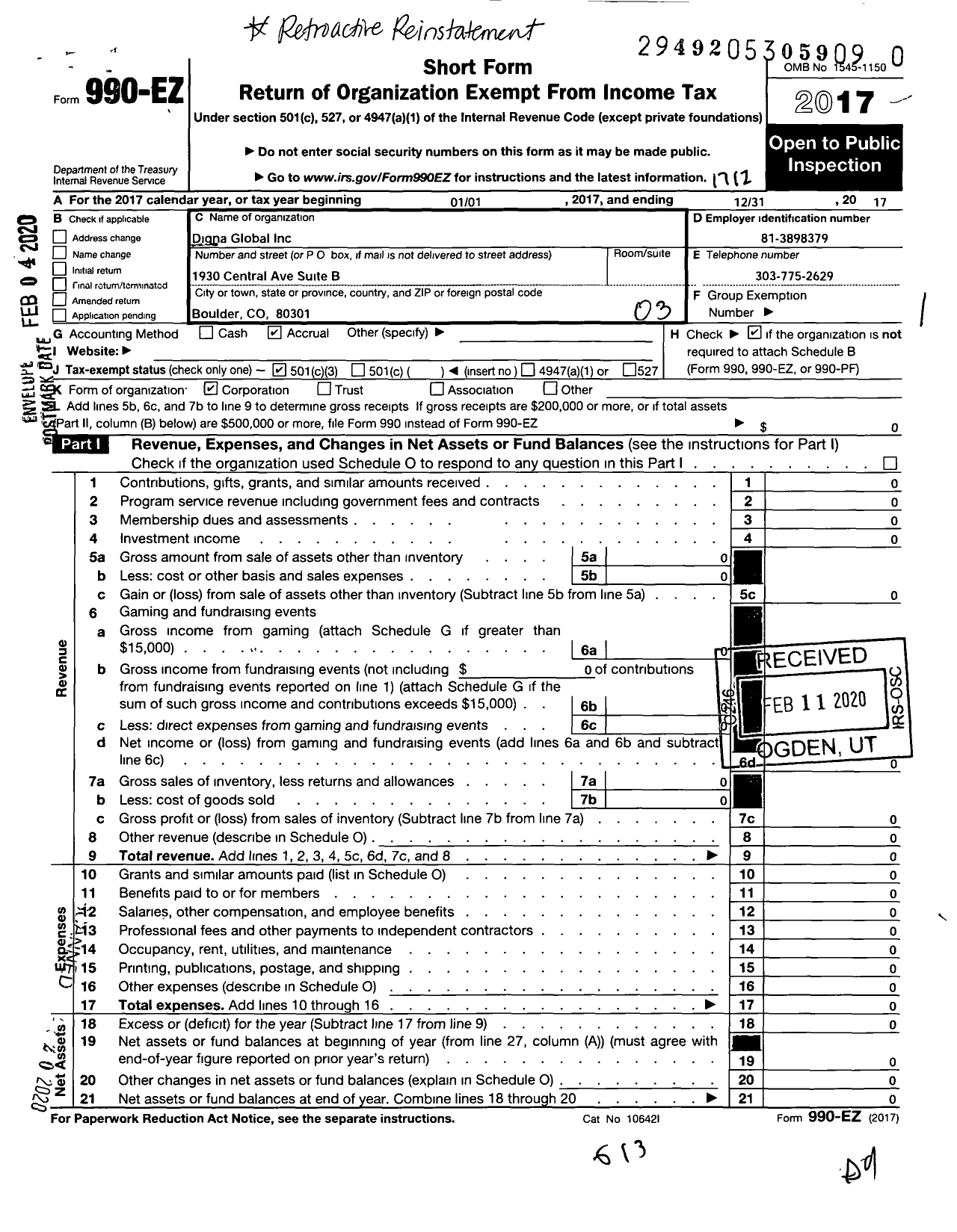 Image of first page of 2017 Form 990EZ for Digna Global