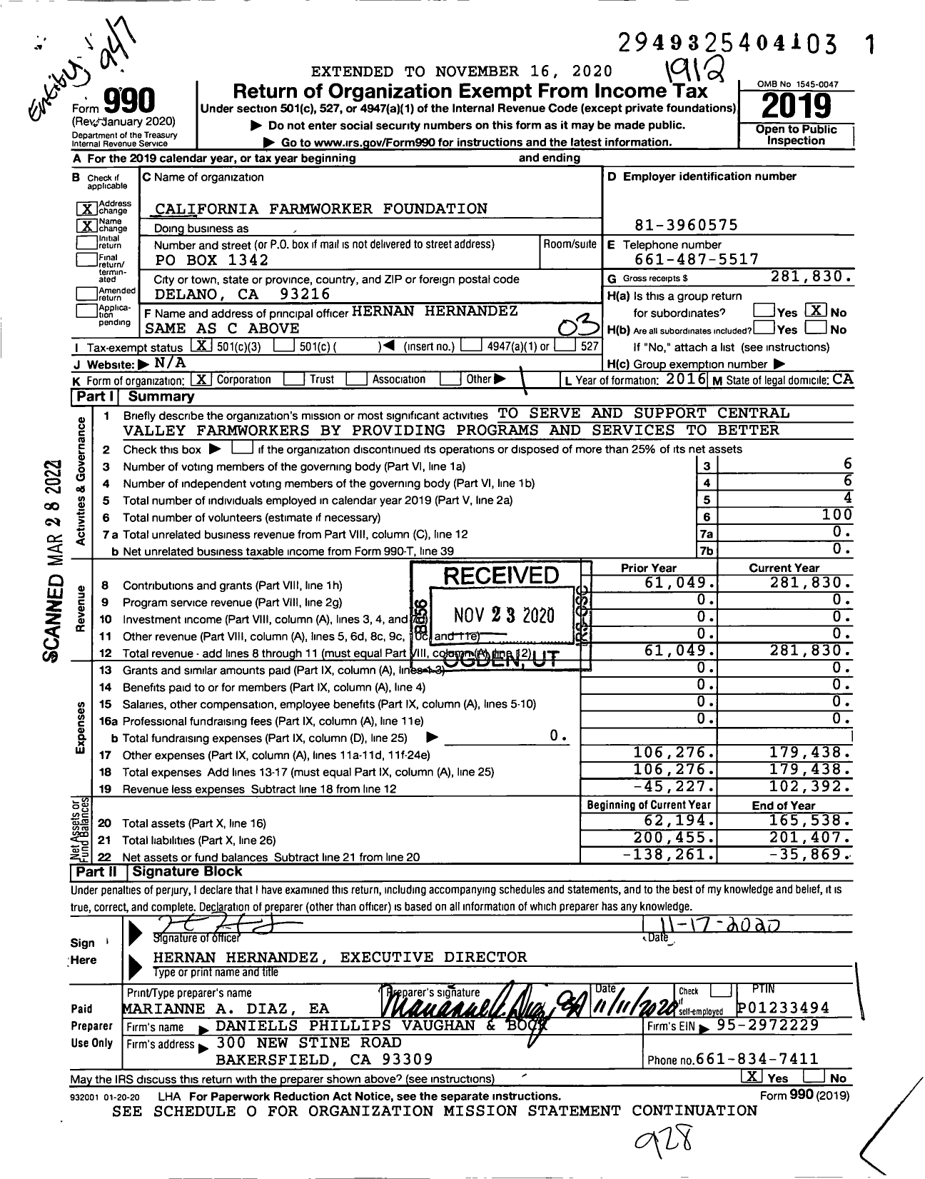 Image of first page of 2019 Form 990 for California Farmworker Foundation