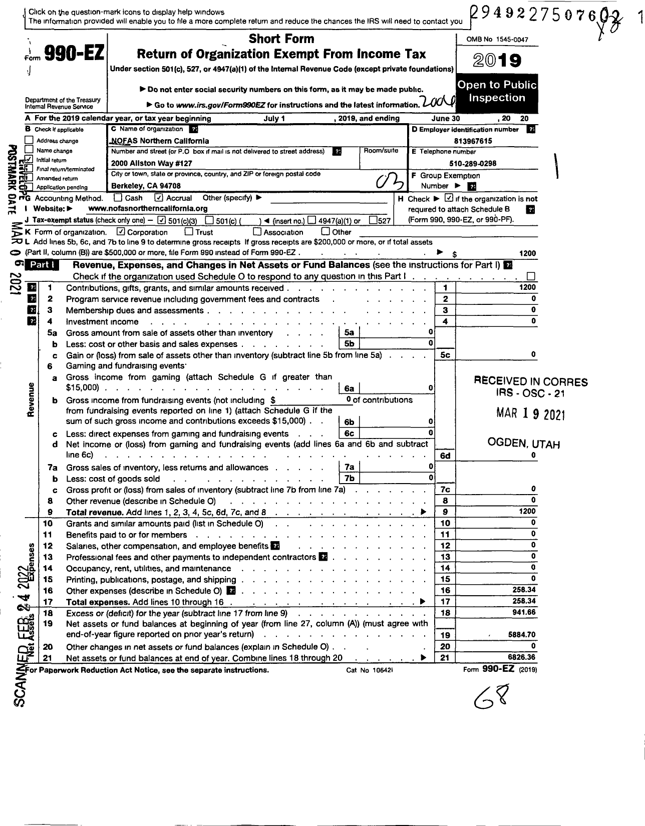 Image of first page of 2019 Form 990EZ for Fasd Network of Northern California