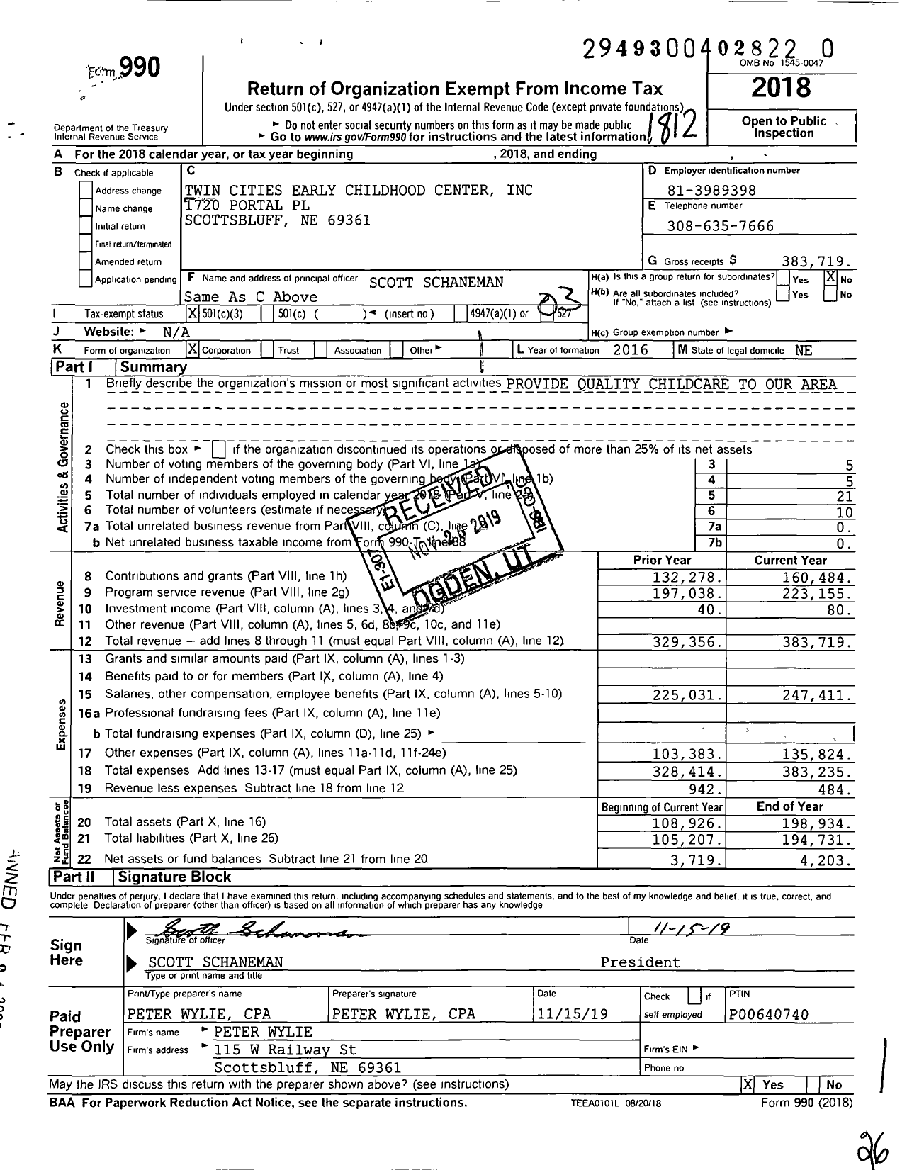 Image of first page of 2018 Form 990 for Twin Cities Early Childhood Center