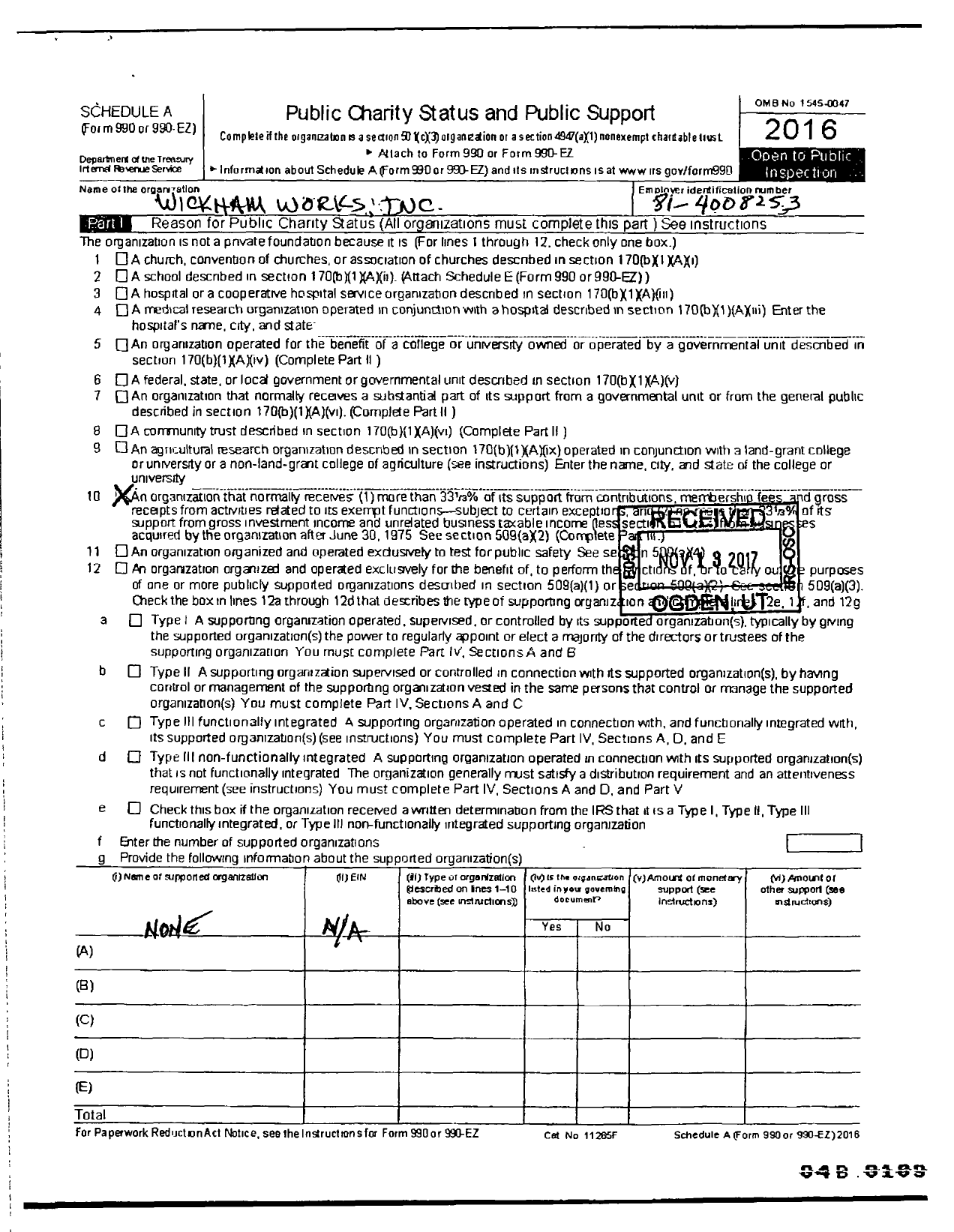 Image of first page of 2016 Form 990ER for Wickham Works