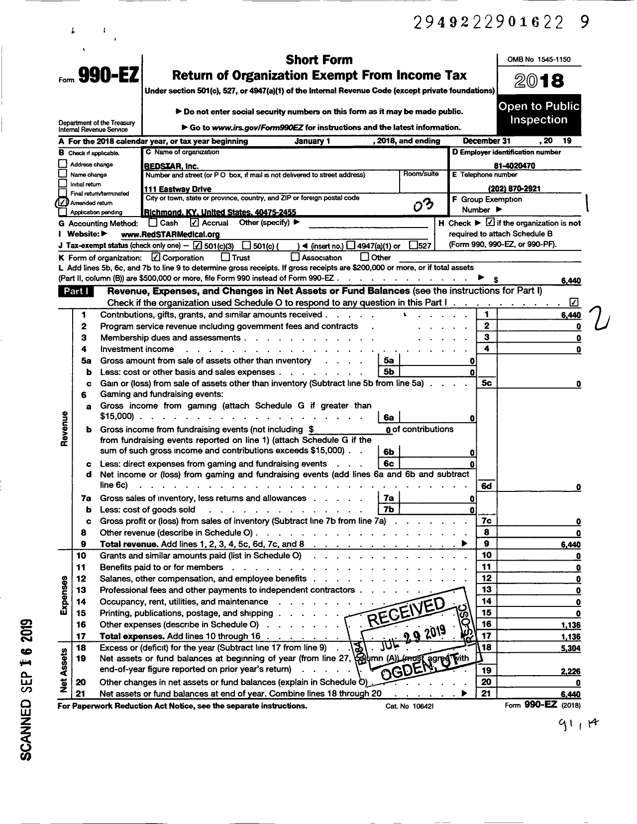 Image of first page of 2019 Form 990EZ for Bedstar