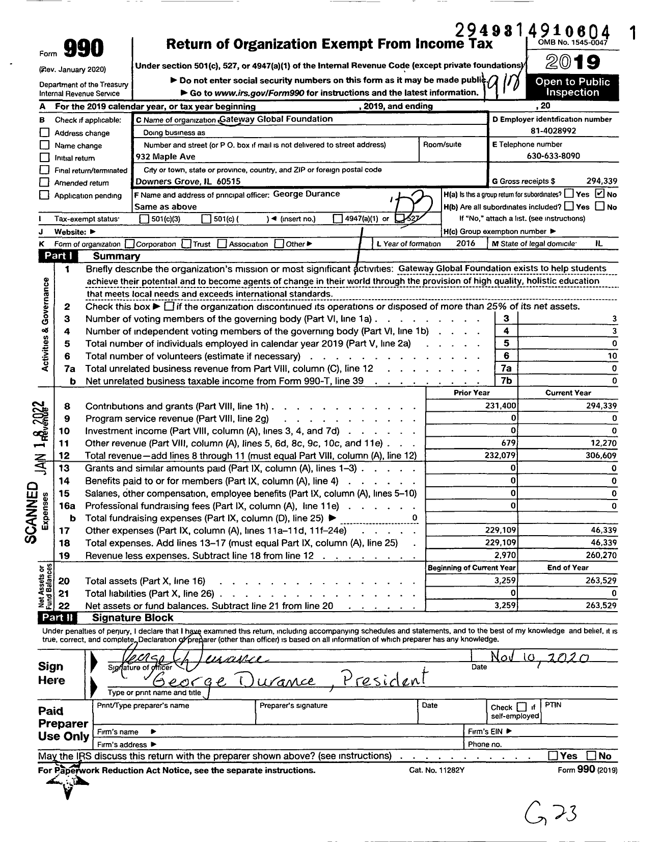 Image of first page of 2019 Form 990 for Gateway Global Foundation