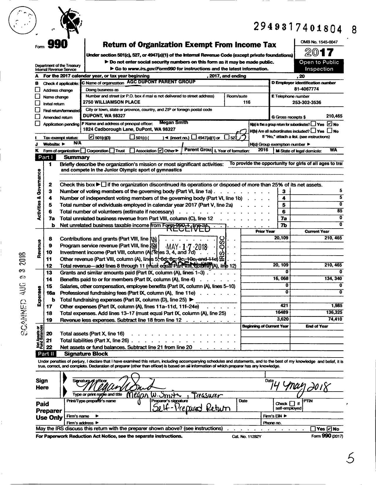 Image of first page of 2017 Form 990 for AGC DuPont Parent Group