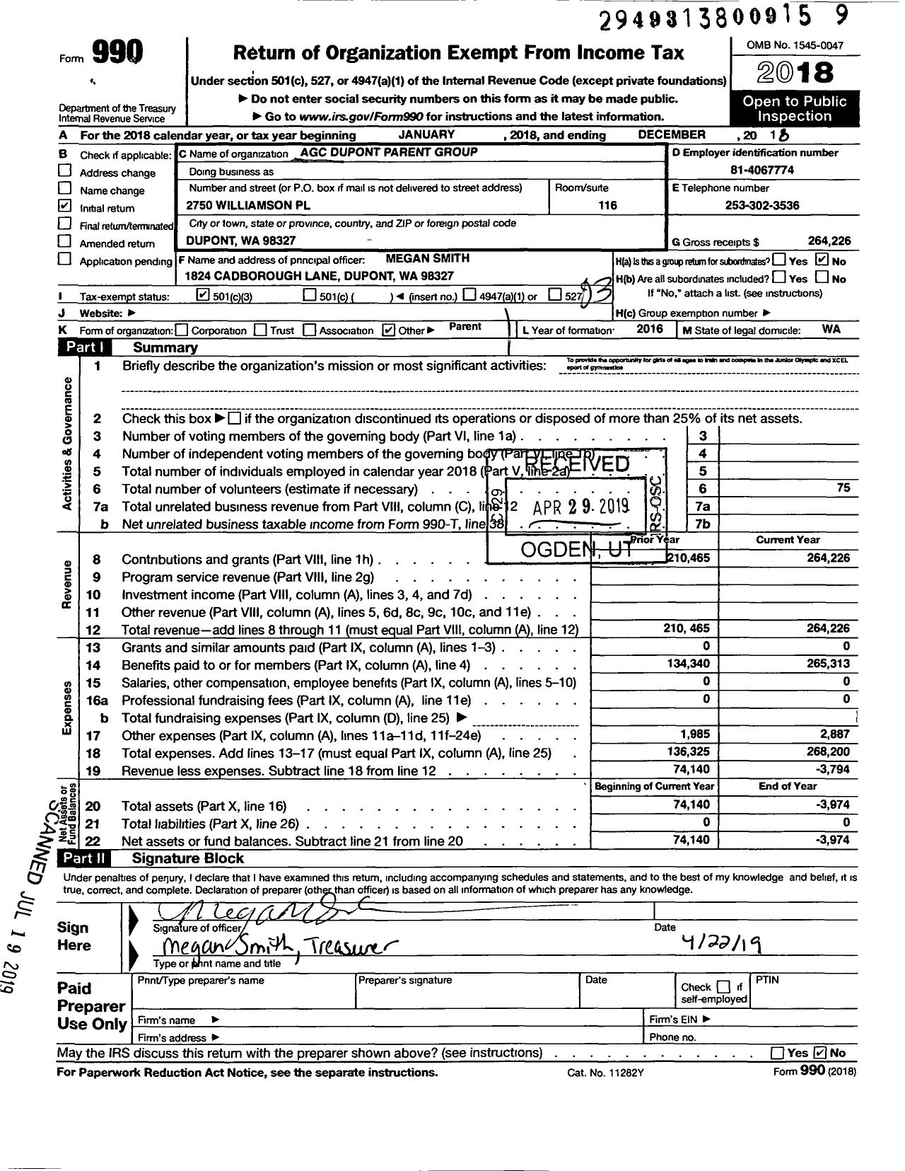 Image of first page of 2018 Form 990 for AGC DuPont Parent Group