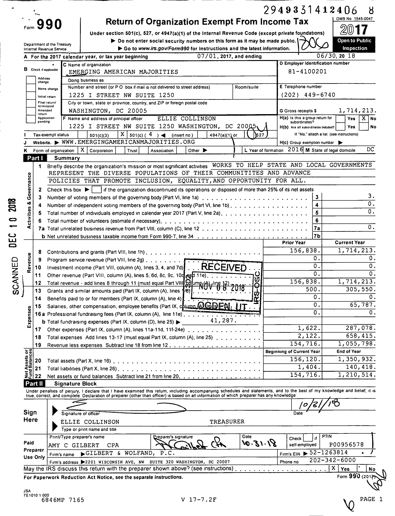 Image of first page of 2017 Form 990O for State Democracy Action Fund