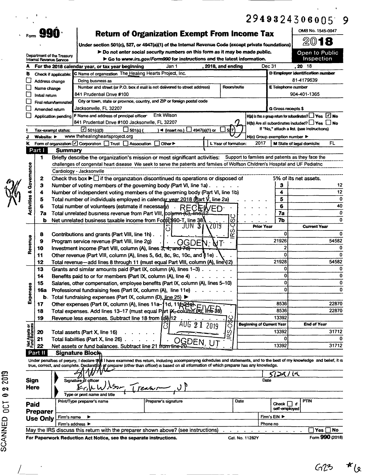 Image of first page of 2018 Form 990 for Healing Heart Project