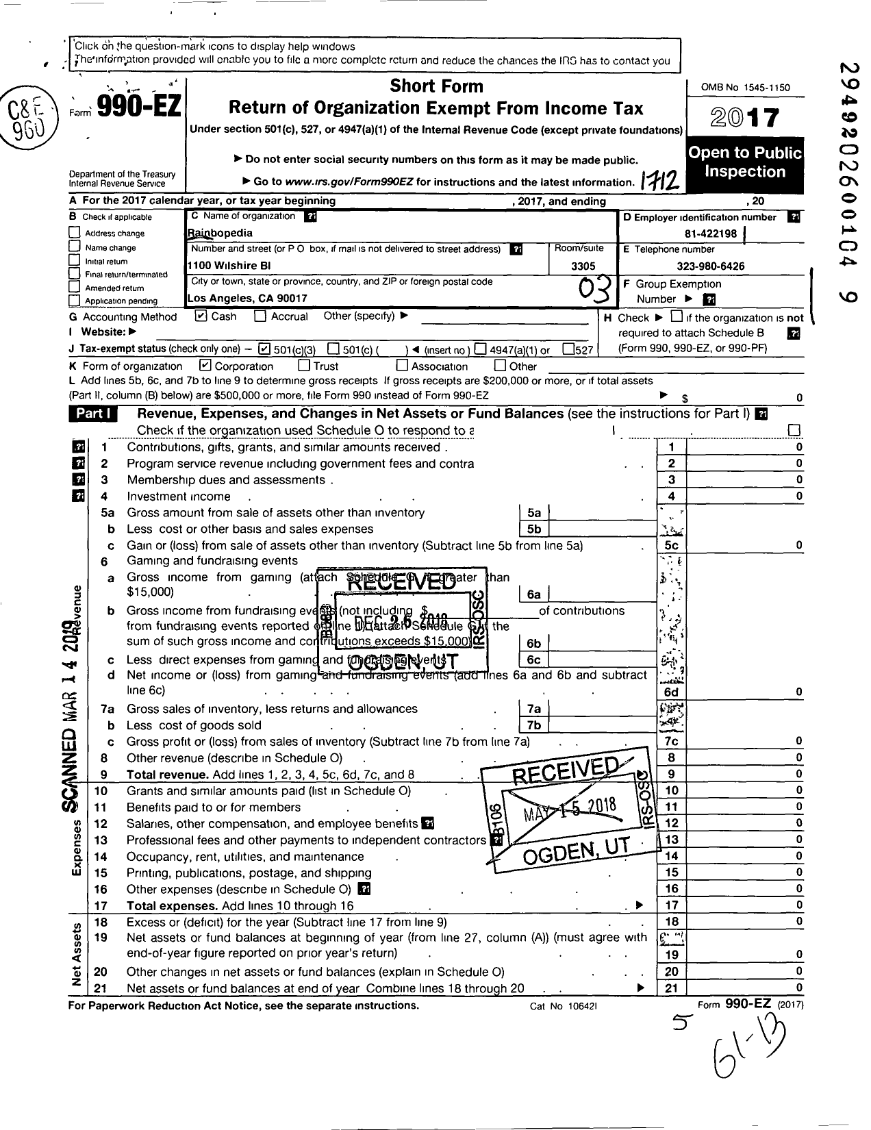 Image of first page of 2017 Form 990EZ for Rainbopedia