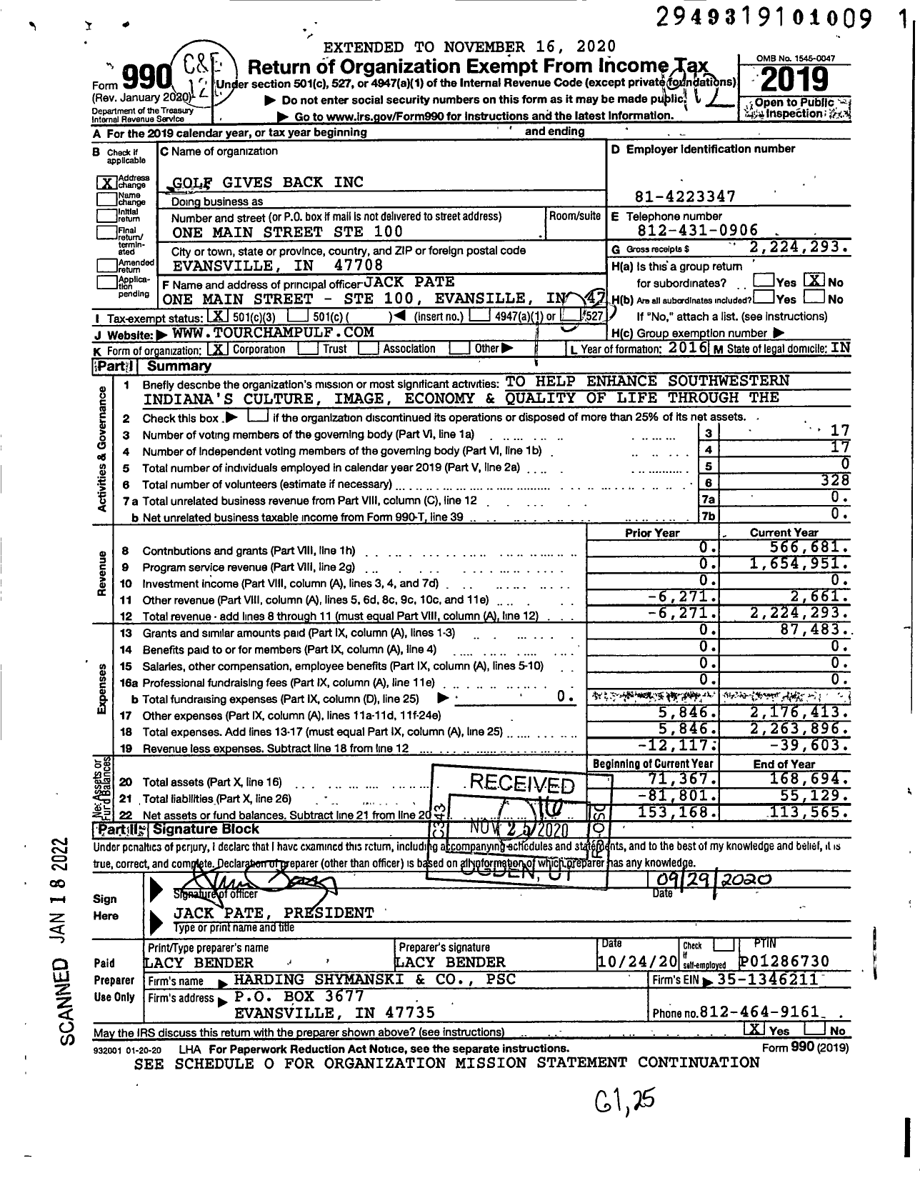 Image of first page of 2019 Form 990 for Golf Gives Back